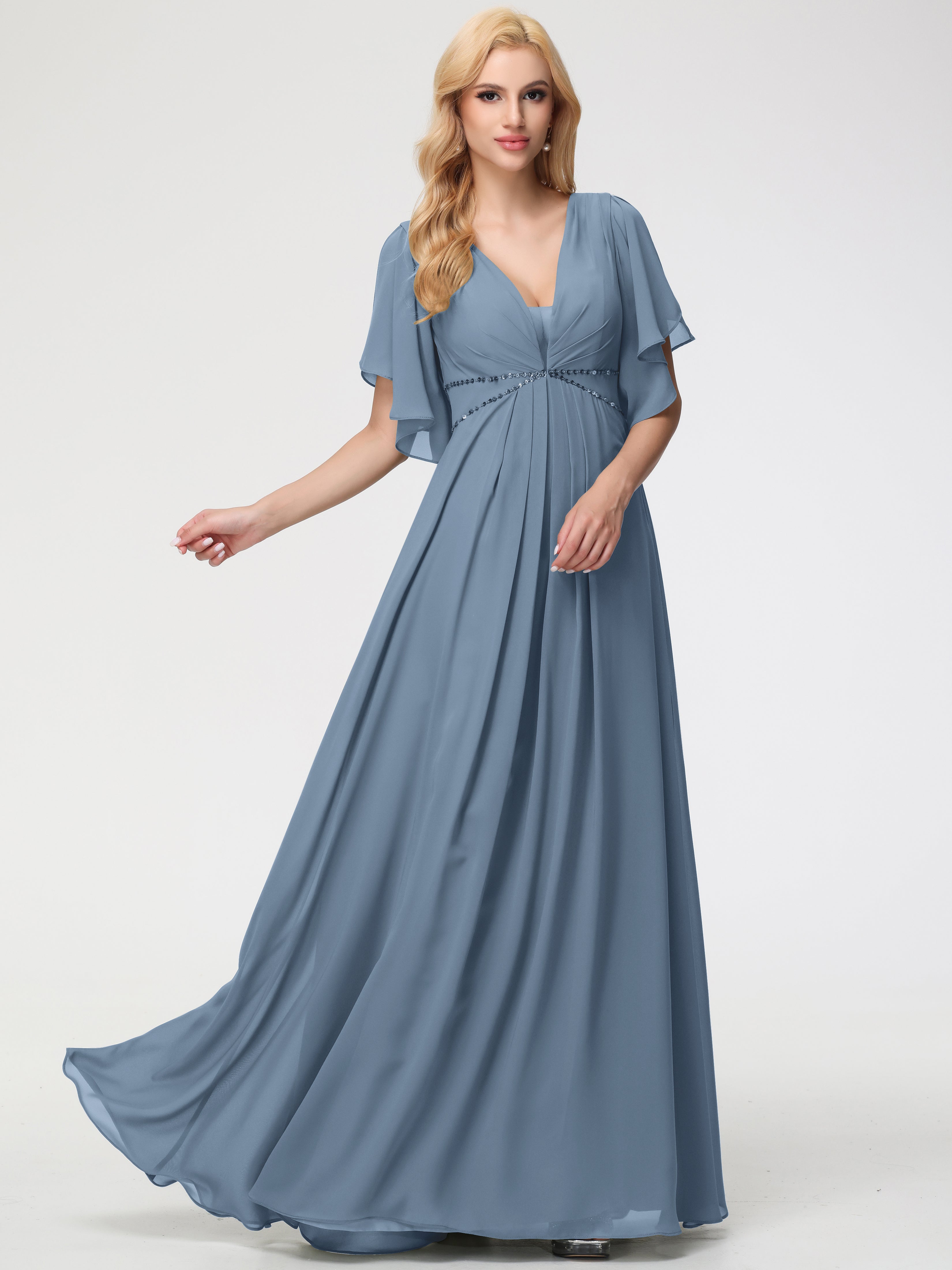 A-Line Sequins Sleeves Floor-Length Chiffon Bridesmaid Dresses (Copy)