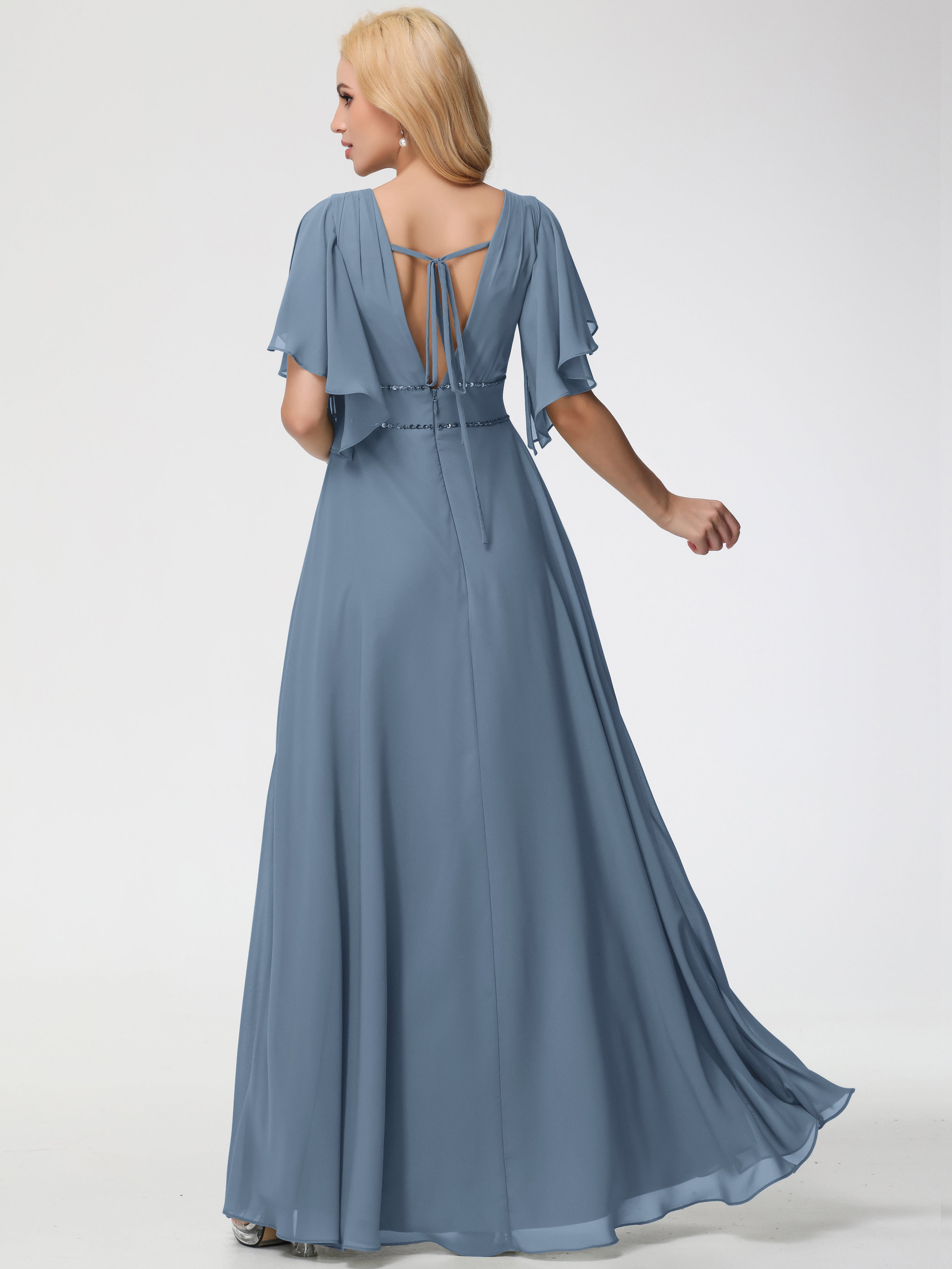 A-Line Sequins Sleeves Floor-Length Chiffon Bridesmaid Dresses (Copy)