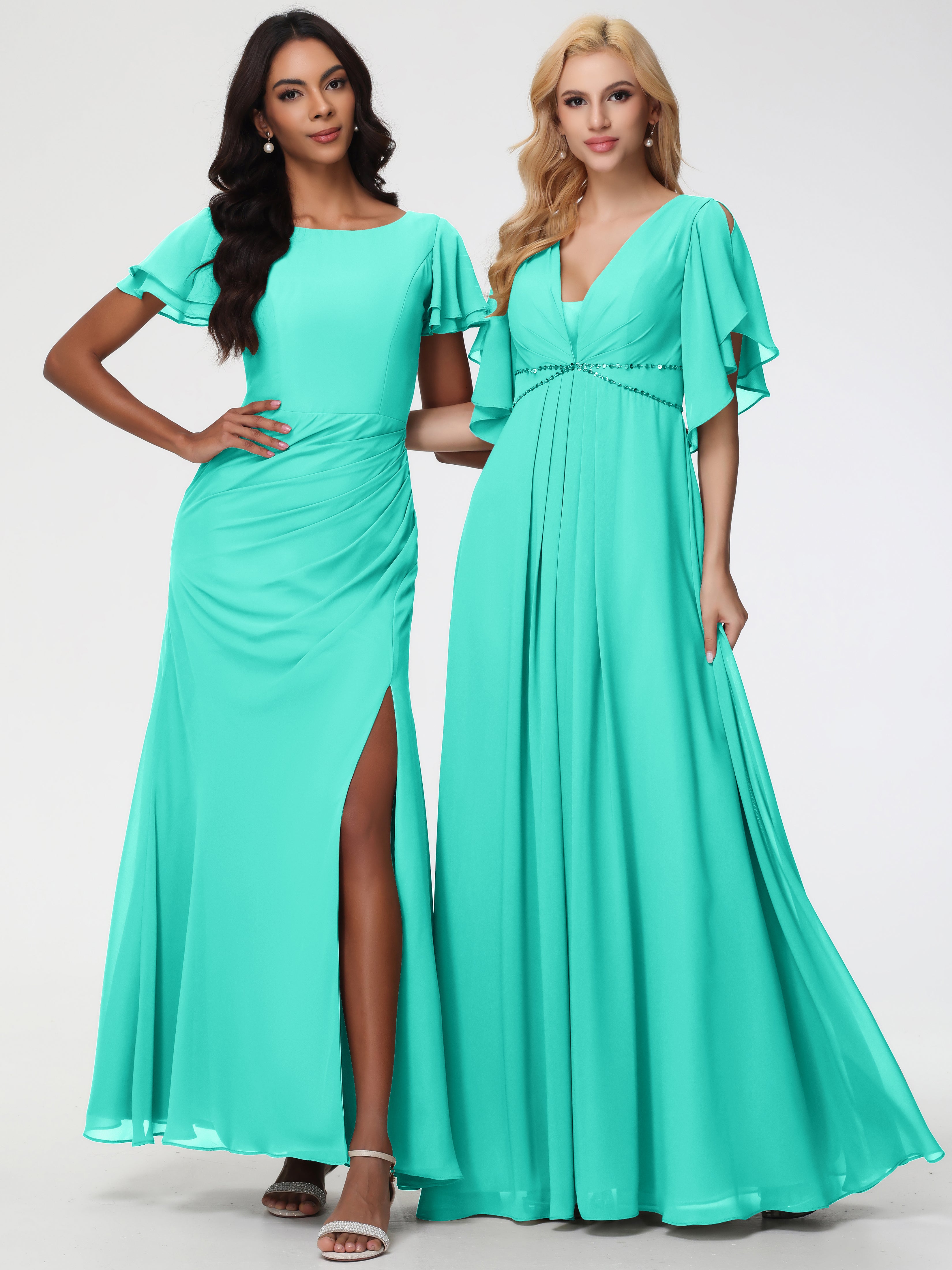 A-Line Sequins Sleeves Floor-Length Chiffon Bridesmaid Dresses (Copy)