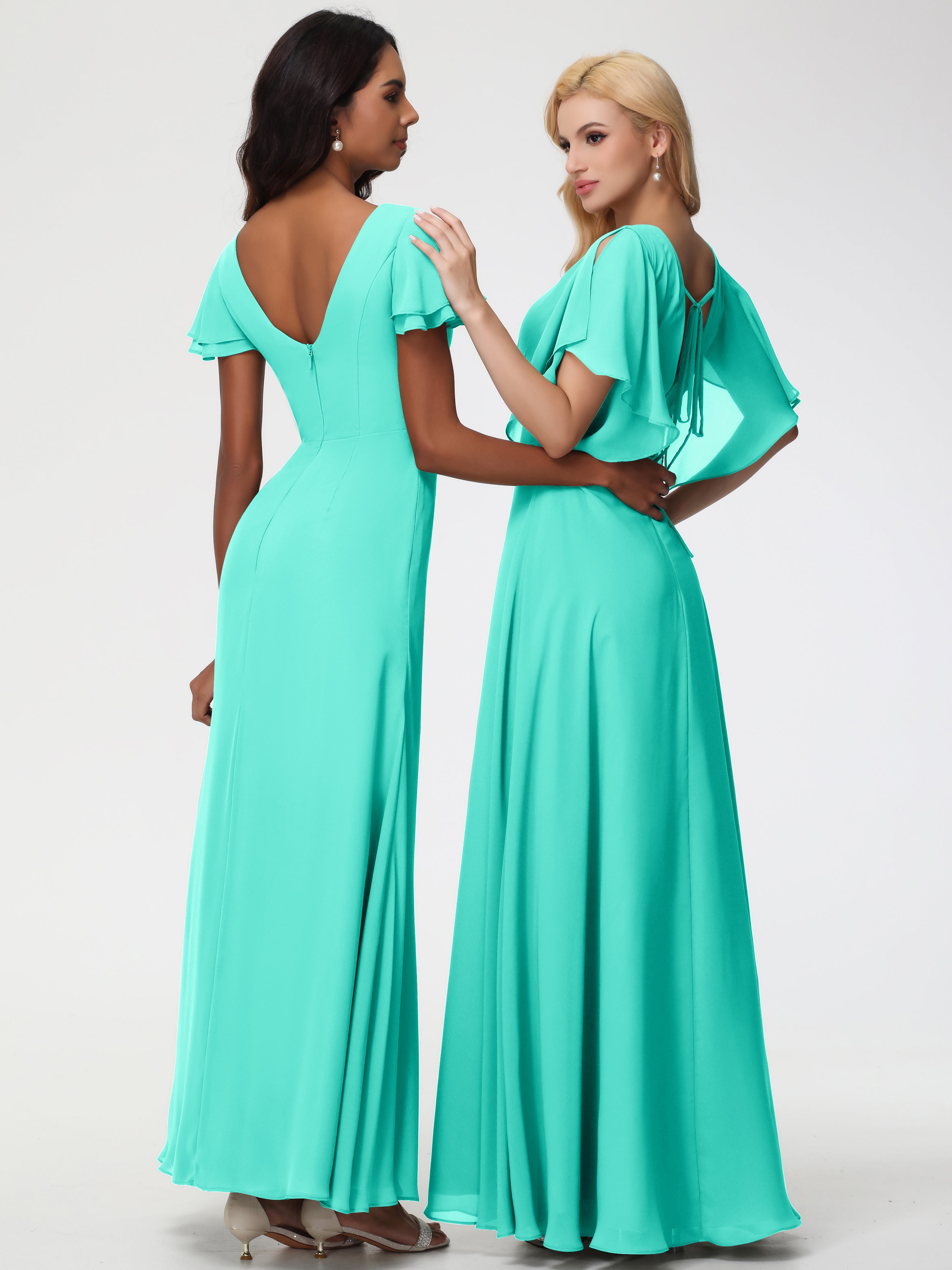 A-Line Sequins Sleeves Floor-Length Chiffon Bridesmaid Dresses (Copy)