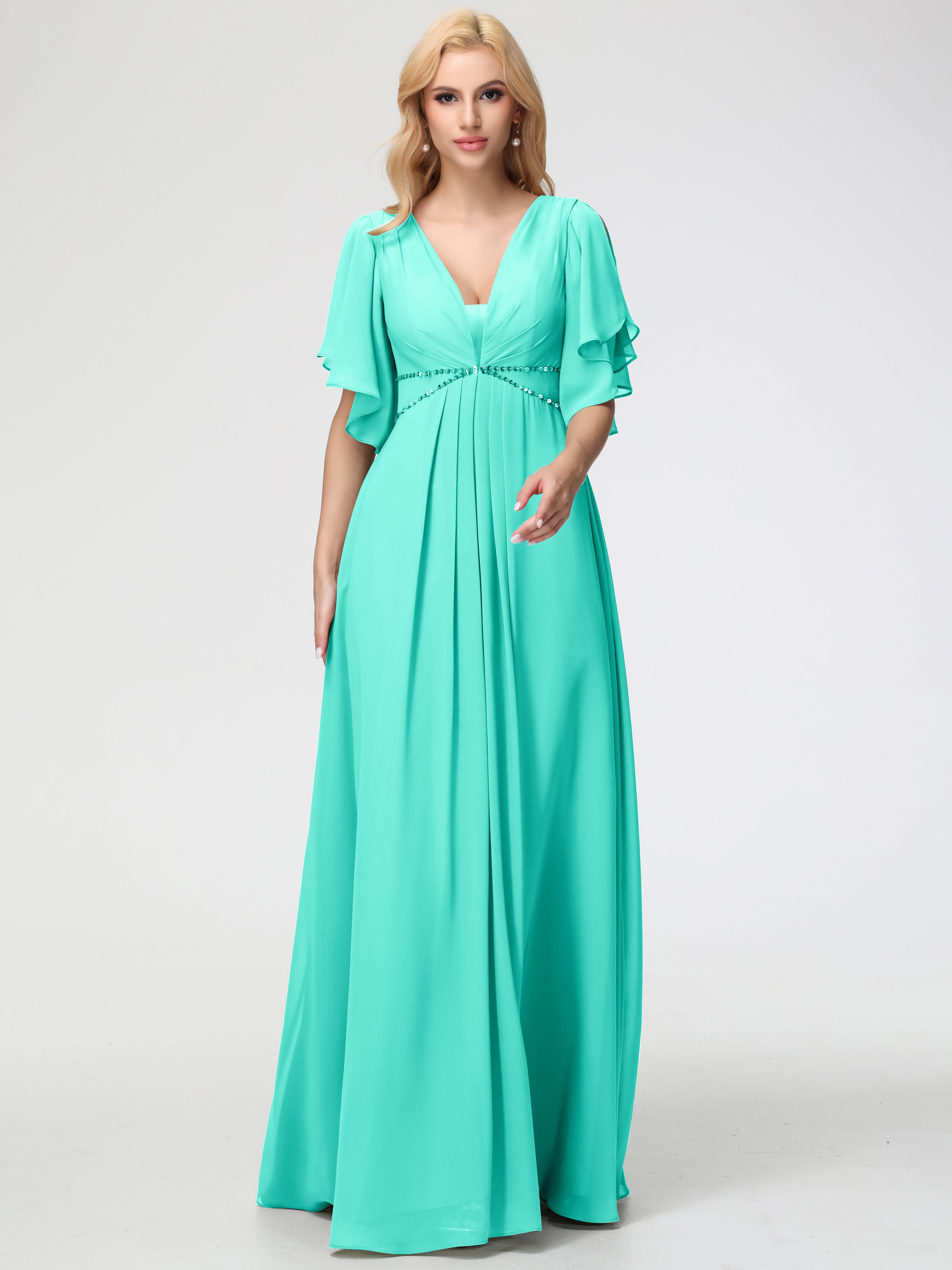 A-Line Sequins Sleeves Floor-Length Chiffon Bridesmaid Dresses (Copy)