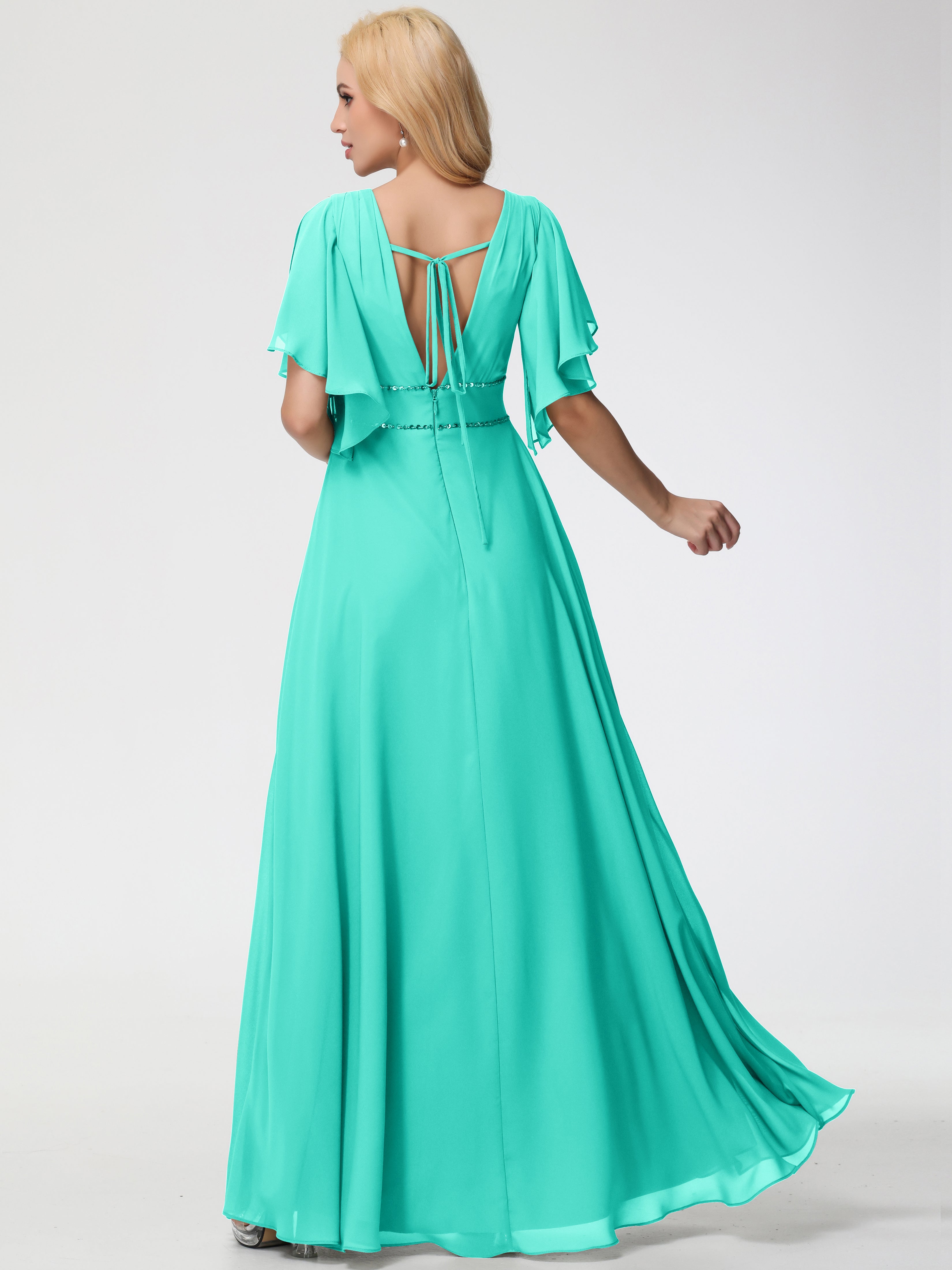 A-Line Sequins Sleeves Floor-Length Chiffon Bridesmaid Dresses (Copy)