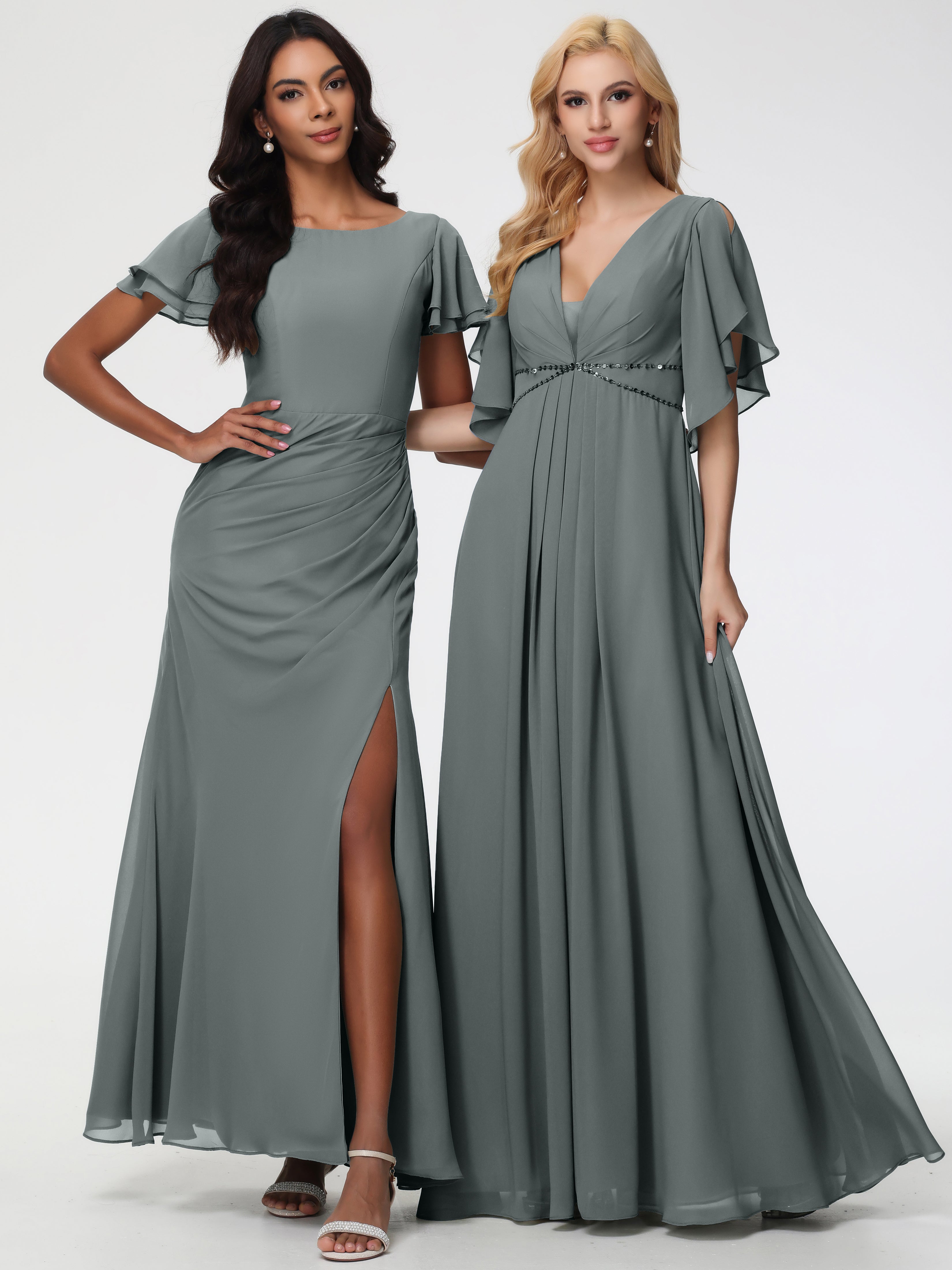 A-Line Sequins Sleeves Floor-Length Chiffon Bridesmaid Dresses (Copy)