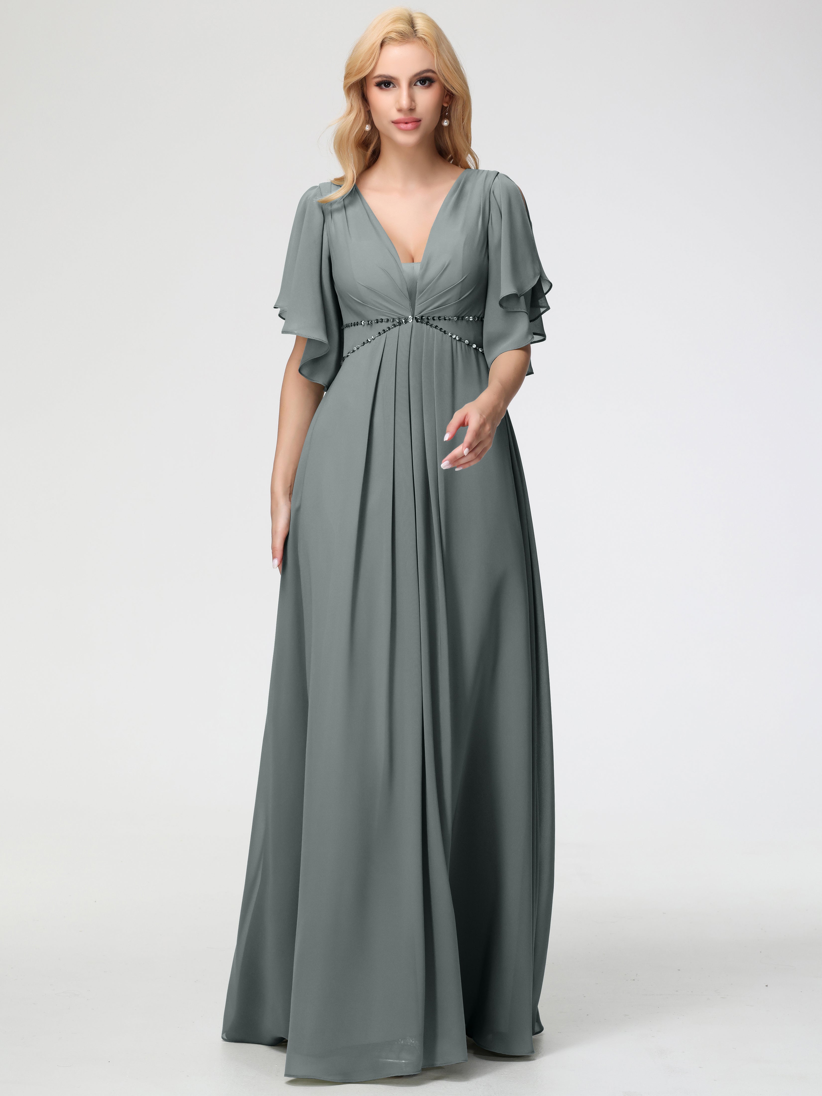 A-Line Sequins Sleeves Floor-Length Chiffon Bridesmaid Dresses (Copy)