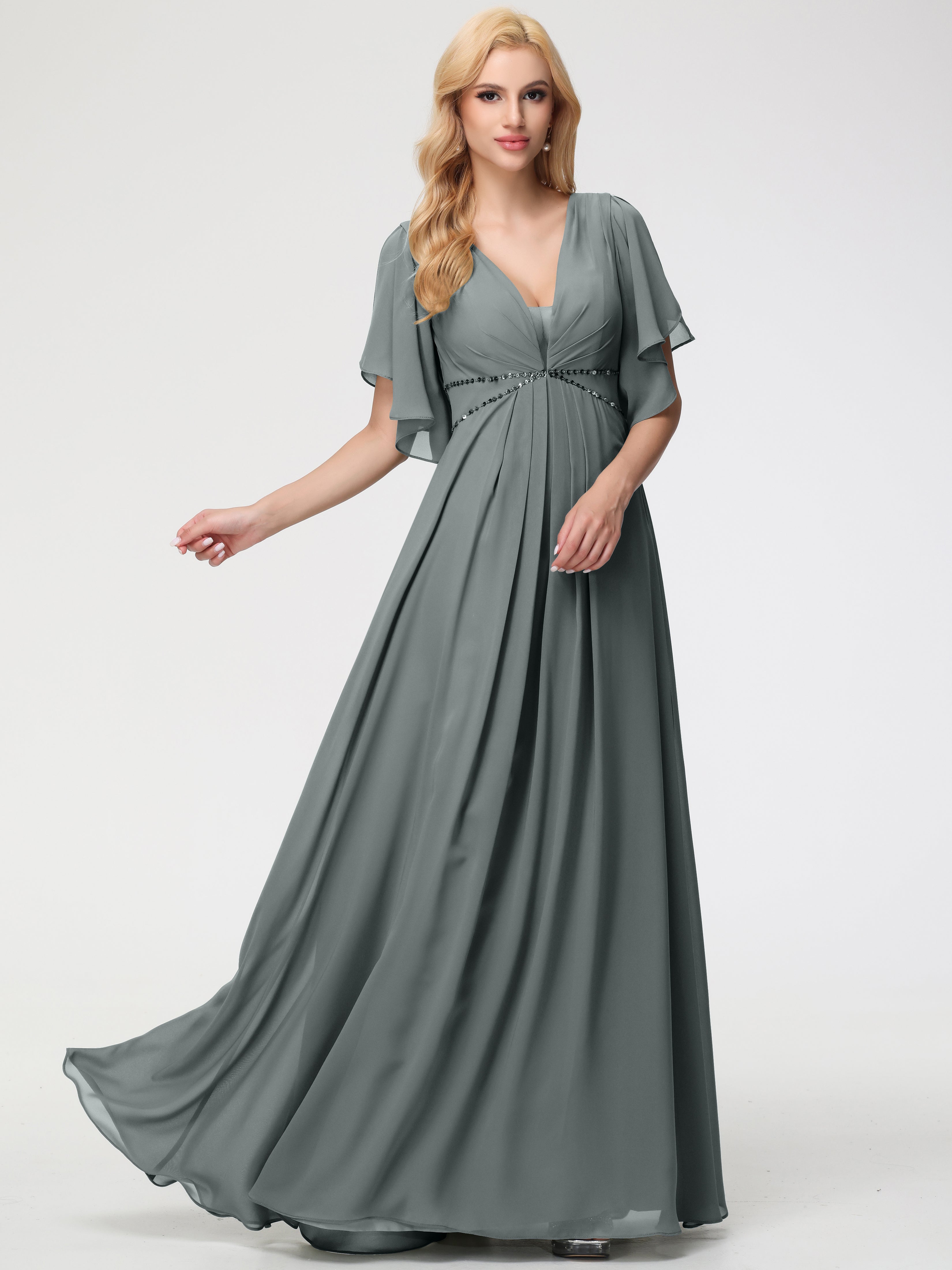 A-Line Sequins Sleeves Floor-Length Chiffon Bridesmaid Dresses (Copy)