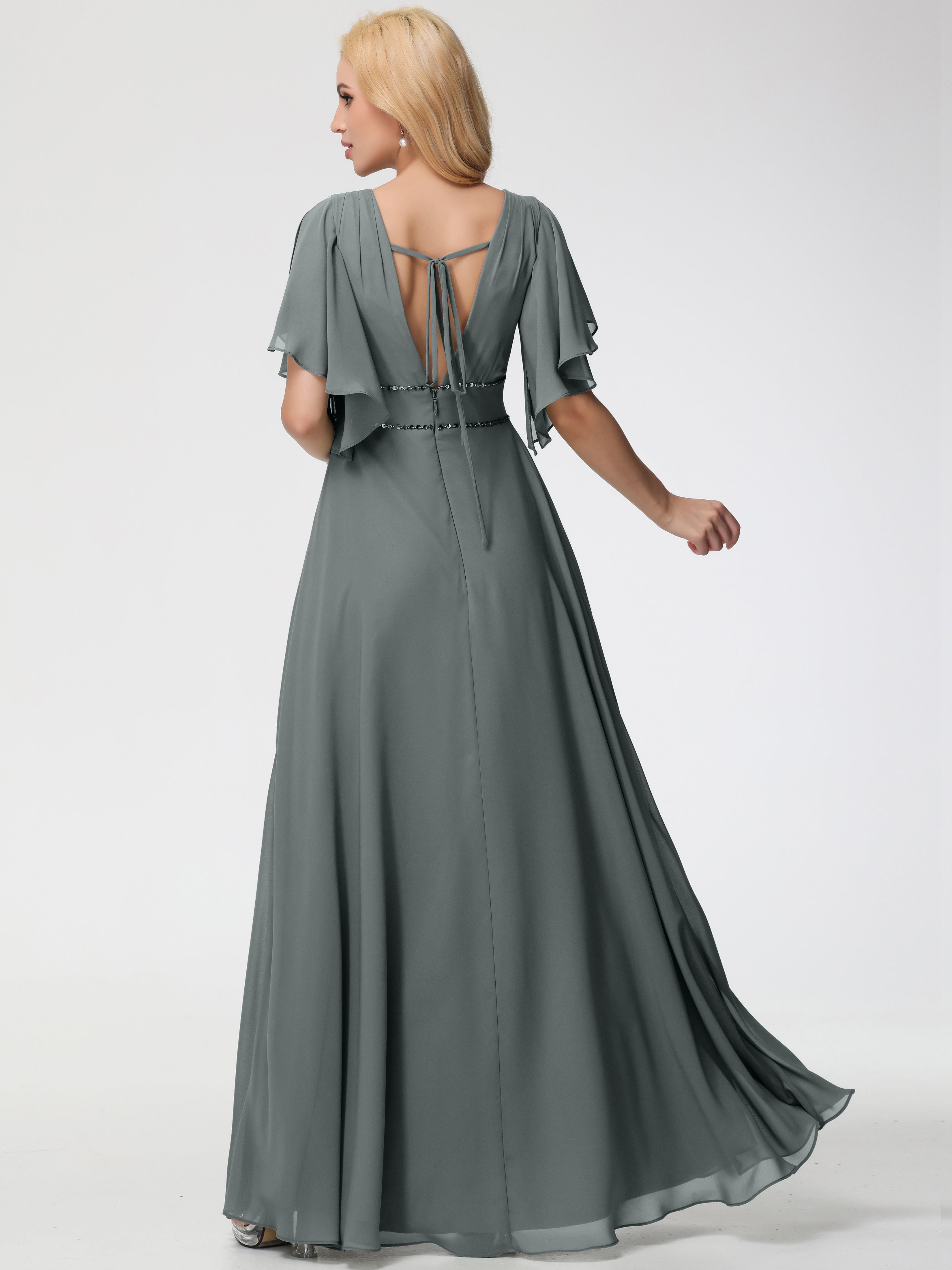 A-Line Sequins Sleeves Floor-Length Chiffon Bridesmaid Dresses (Copy)