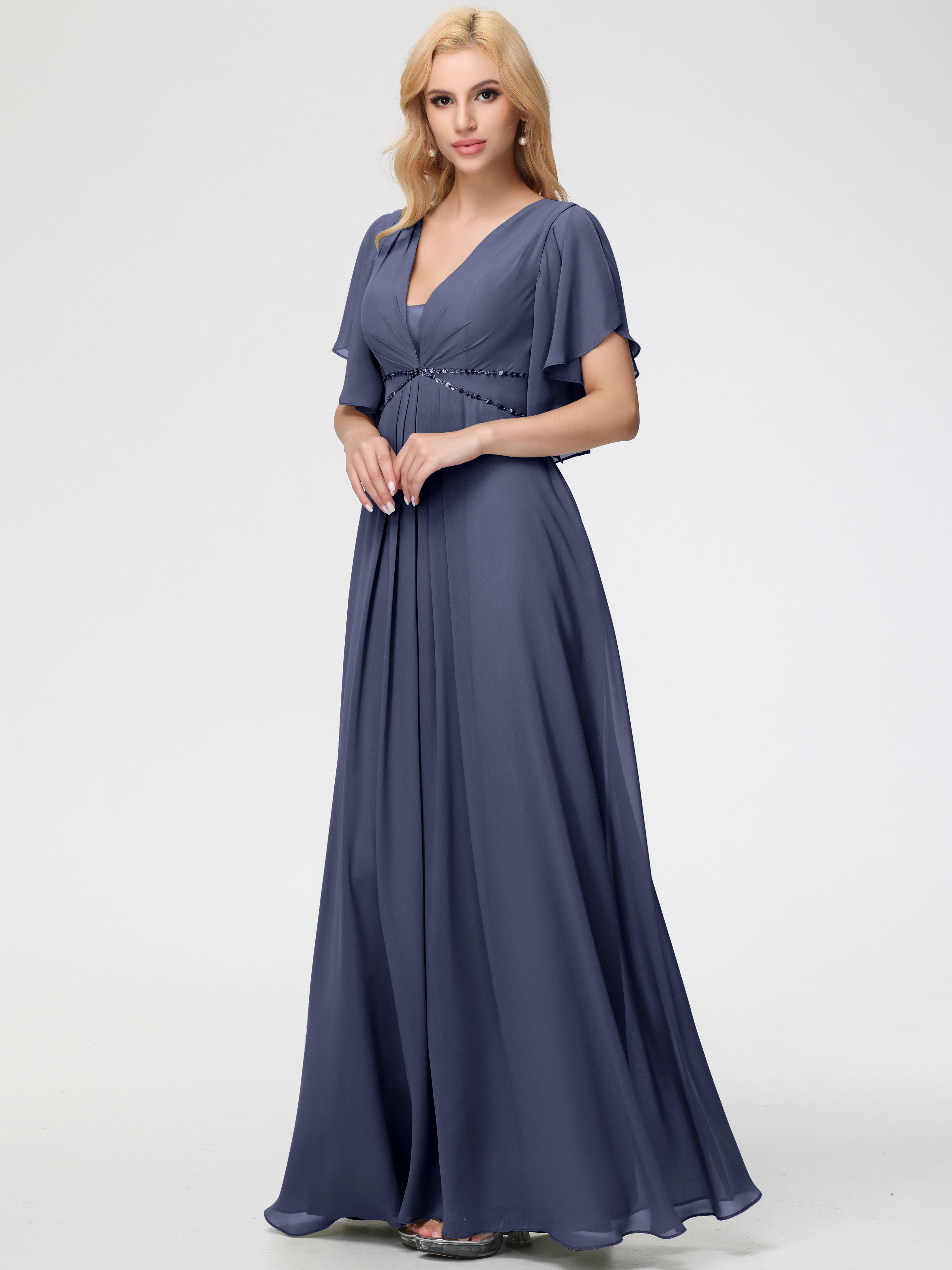 A-Line Sequins Sleeves Floor-Length Chiffon Bridesmaid Dresses (Copy)