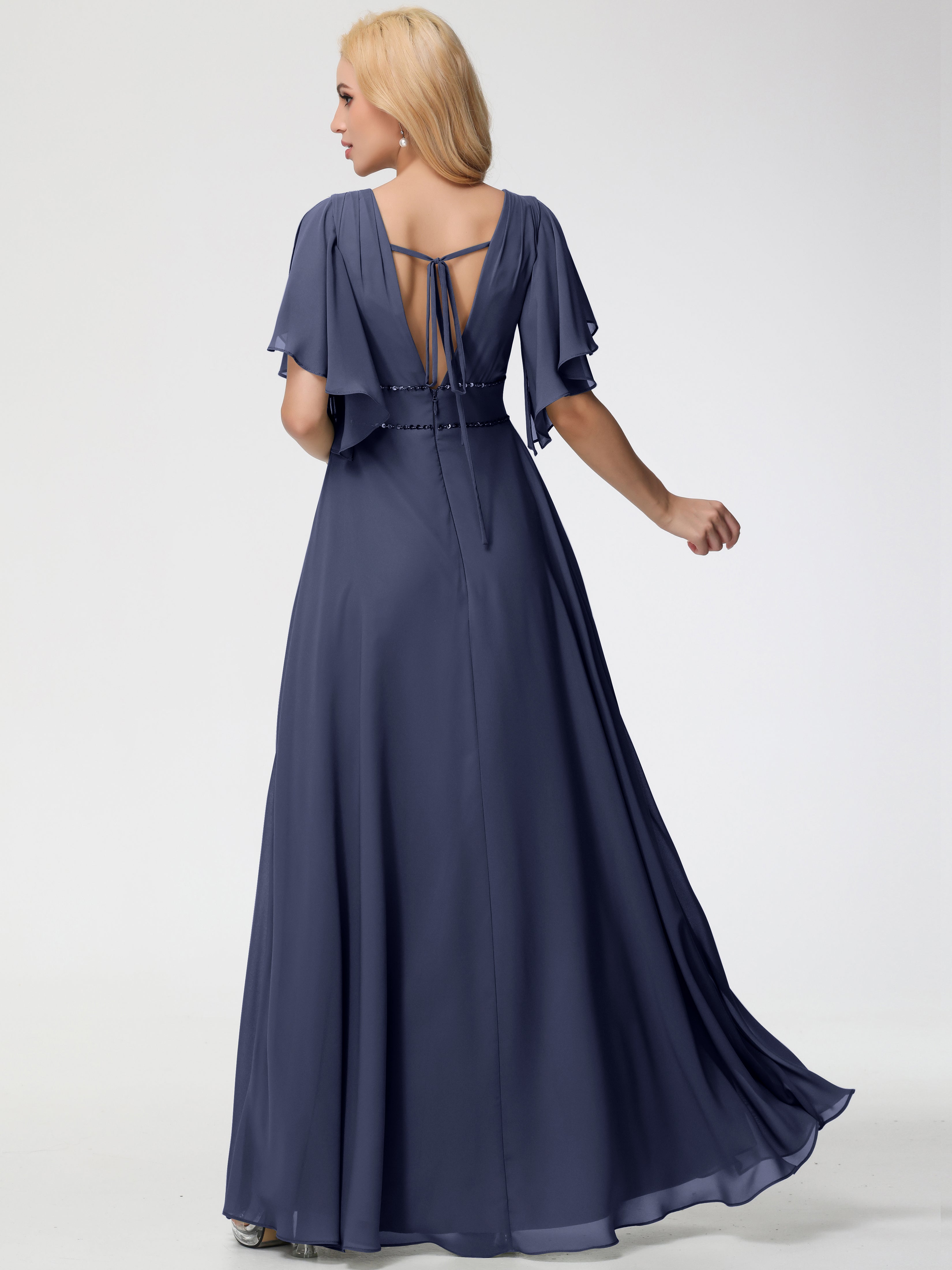 A-Line Sequins Sleeves Floor-Length Chiffon Bridesmaid Dresses (Copy)