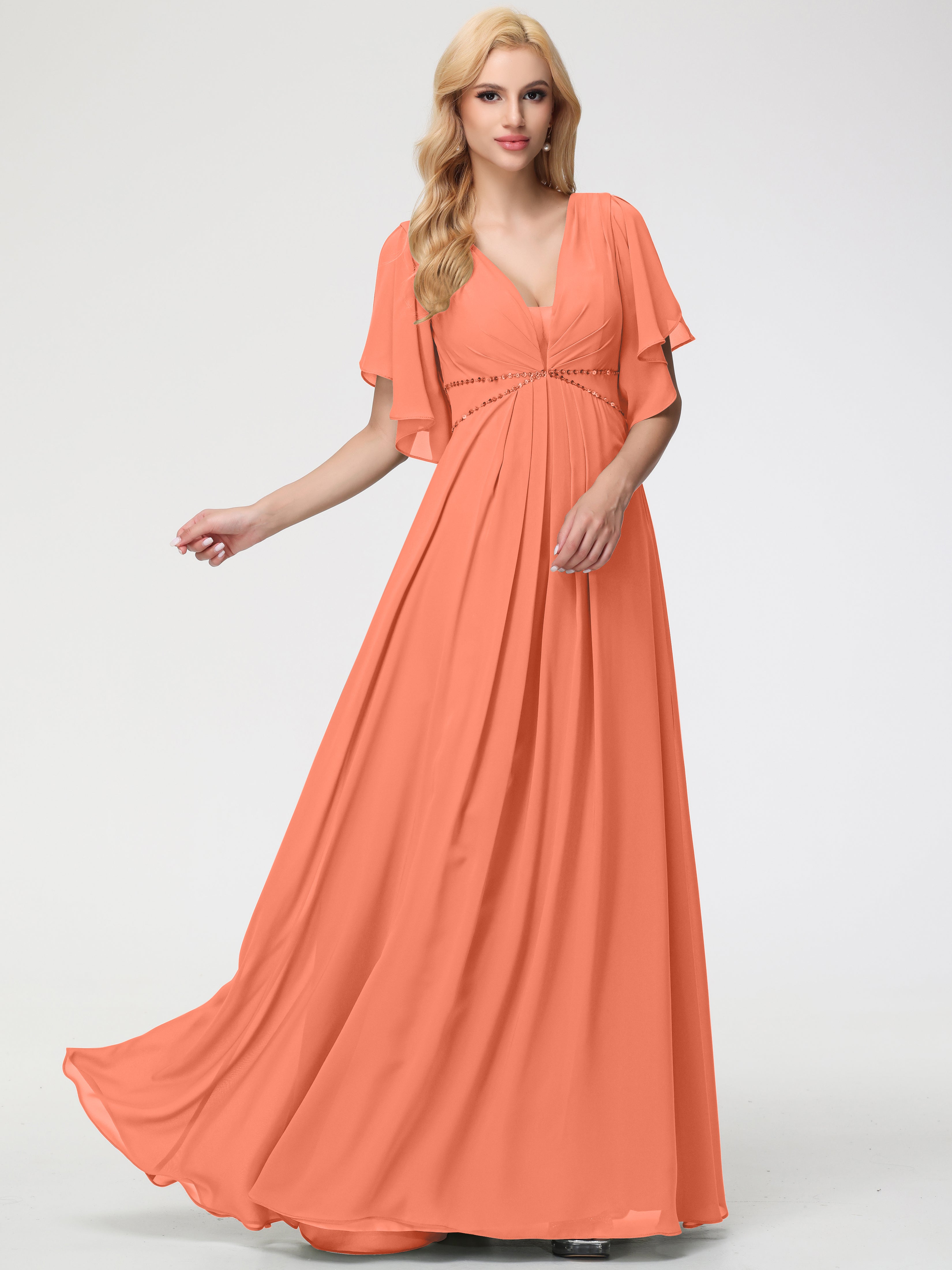 A-Line Sequins Sleeves Floor-Length Chiffon Bridesmaid Dresses (Copy)
