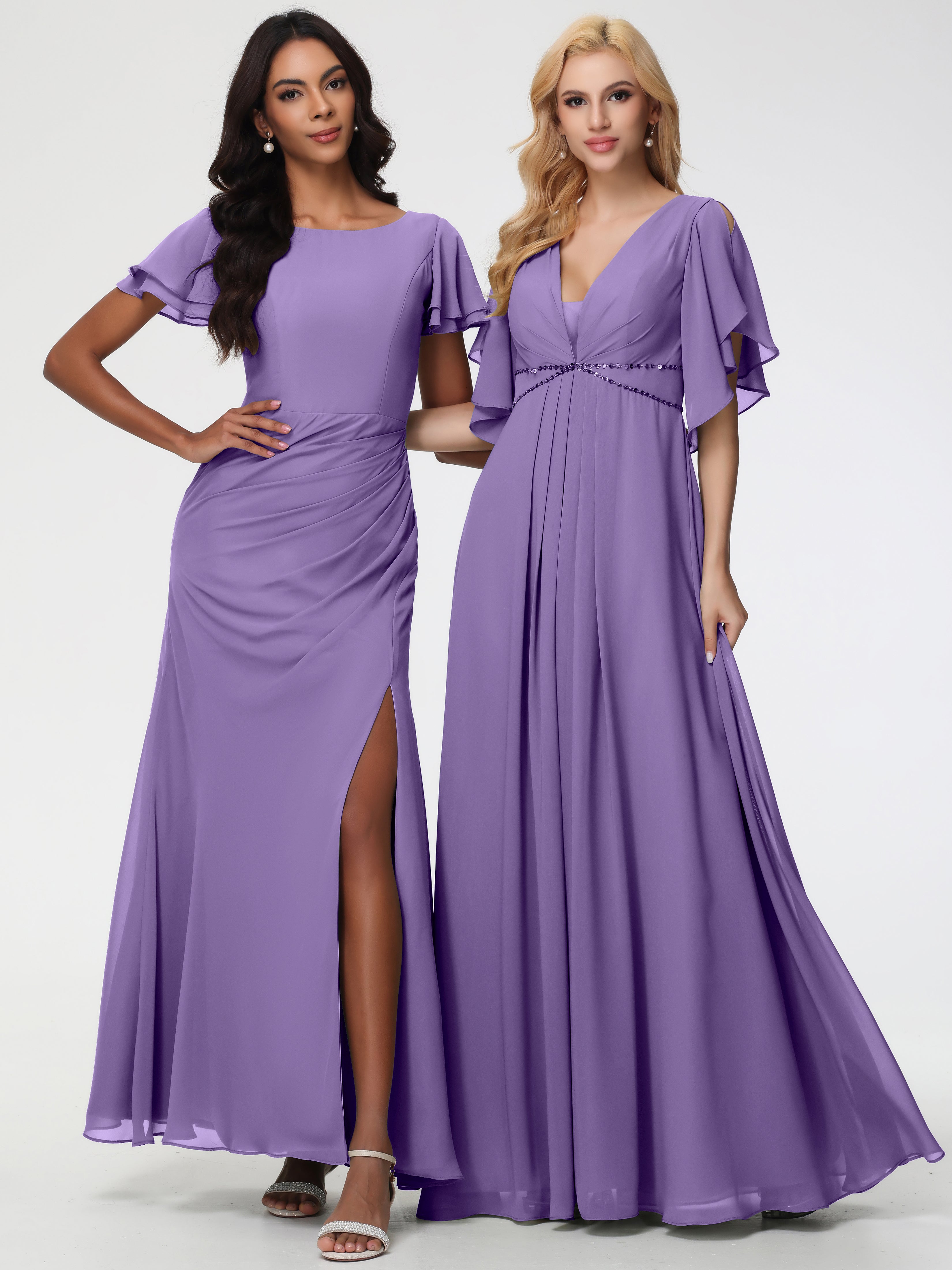 A-Line Sequins Sleeves Floor-Length Chiffon Bridesmaid Dresses (Copy)
