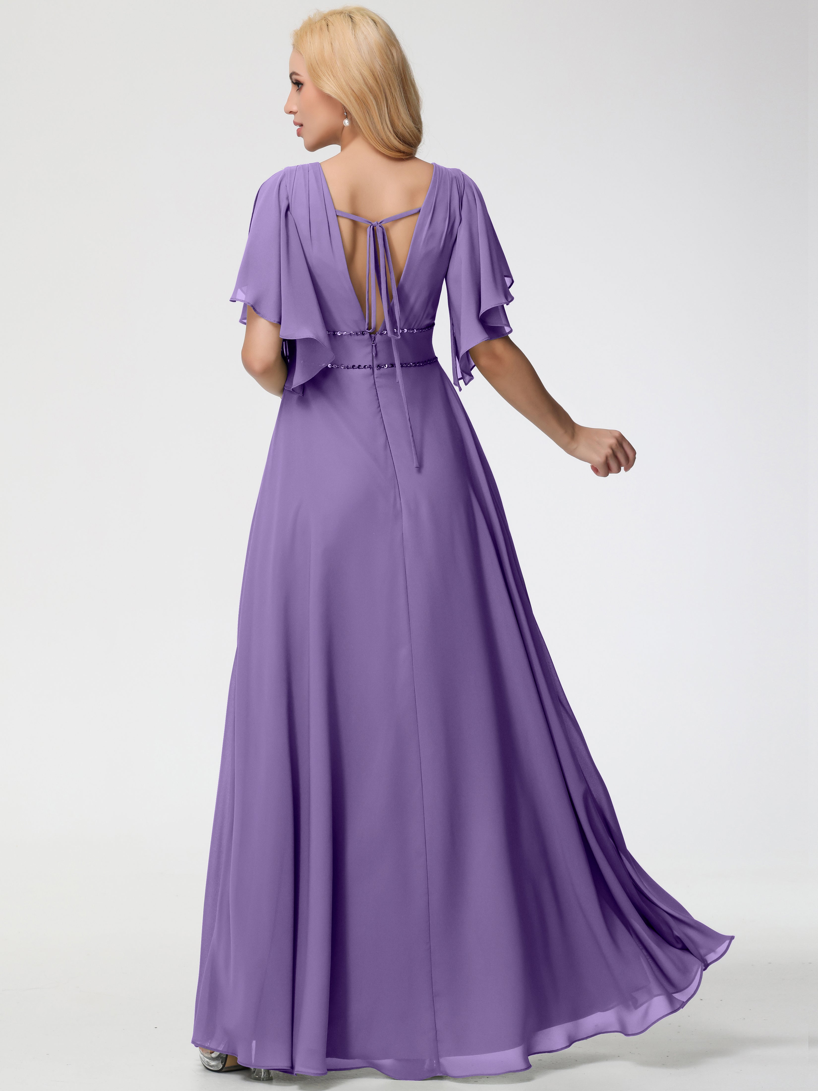 A-Line Sequins Sleeves Floor-Length Chiffon Bridesmaid Dresses (Copy)