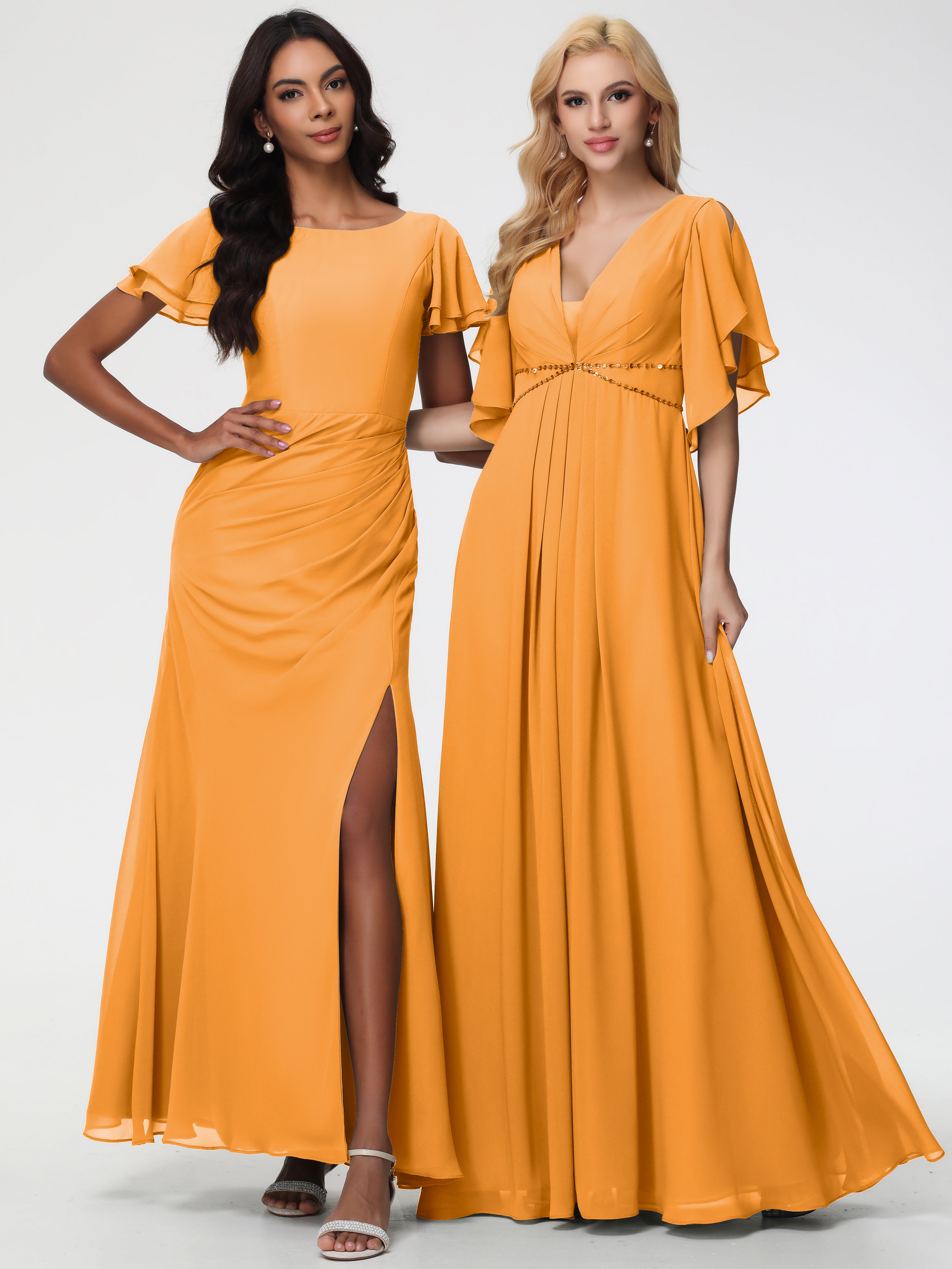 A-Line Sequins Sleeves Floor-Length Chiffon Bridesmaid Dresses (Copy)