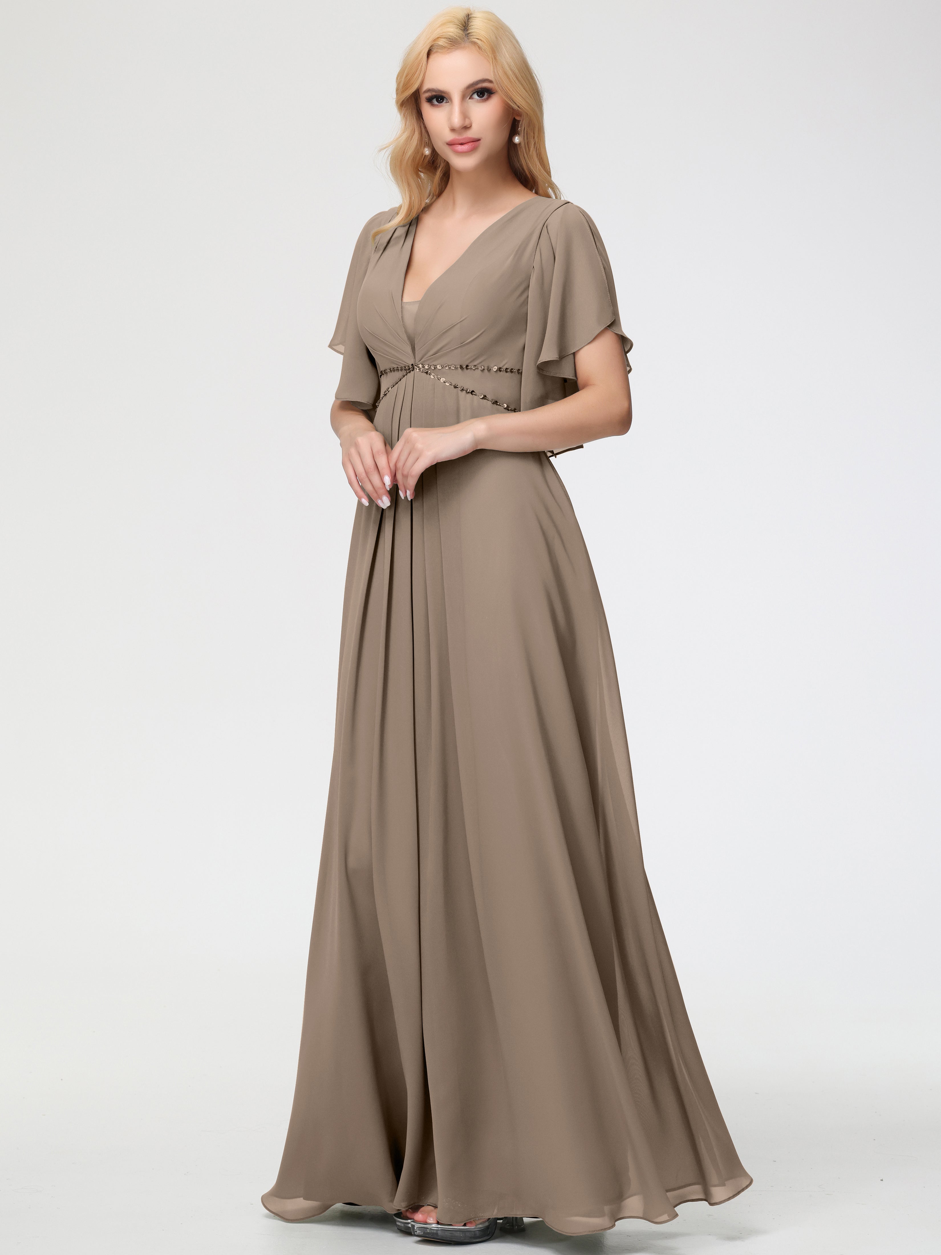 A-Line Sequins Sleeves Floor-Length Chiffon Bridesmaid Dresses (Copy)