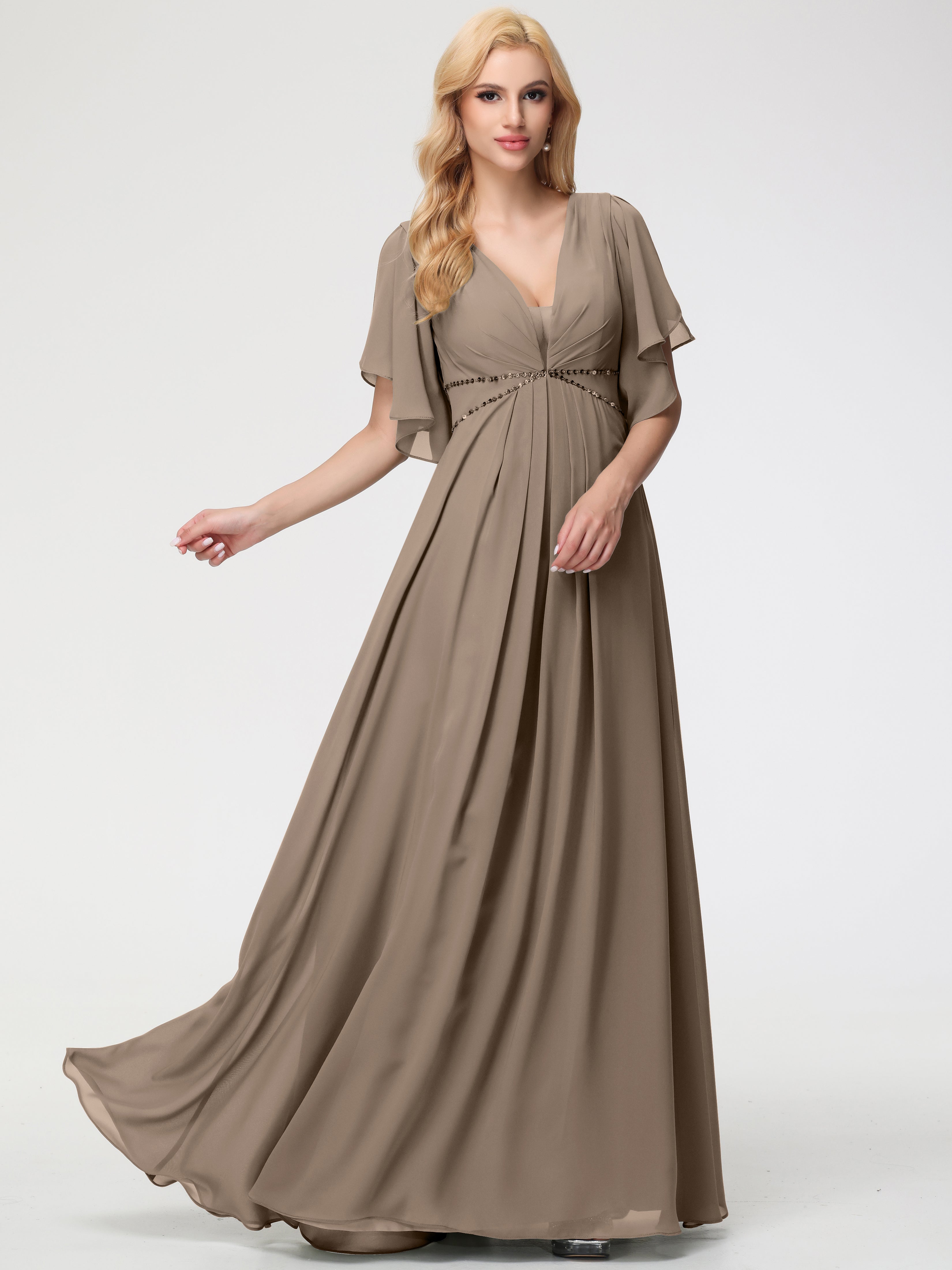 A-Line Sequins Sleeves Floor-Length Chiffon Bridesmaid Dresses (Copy)