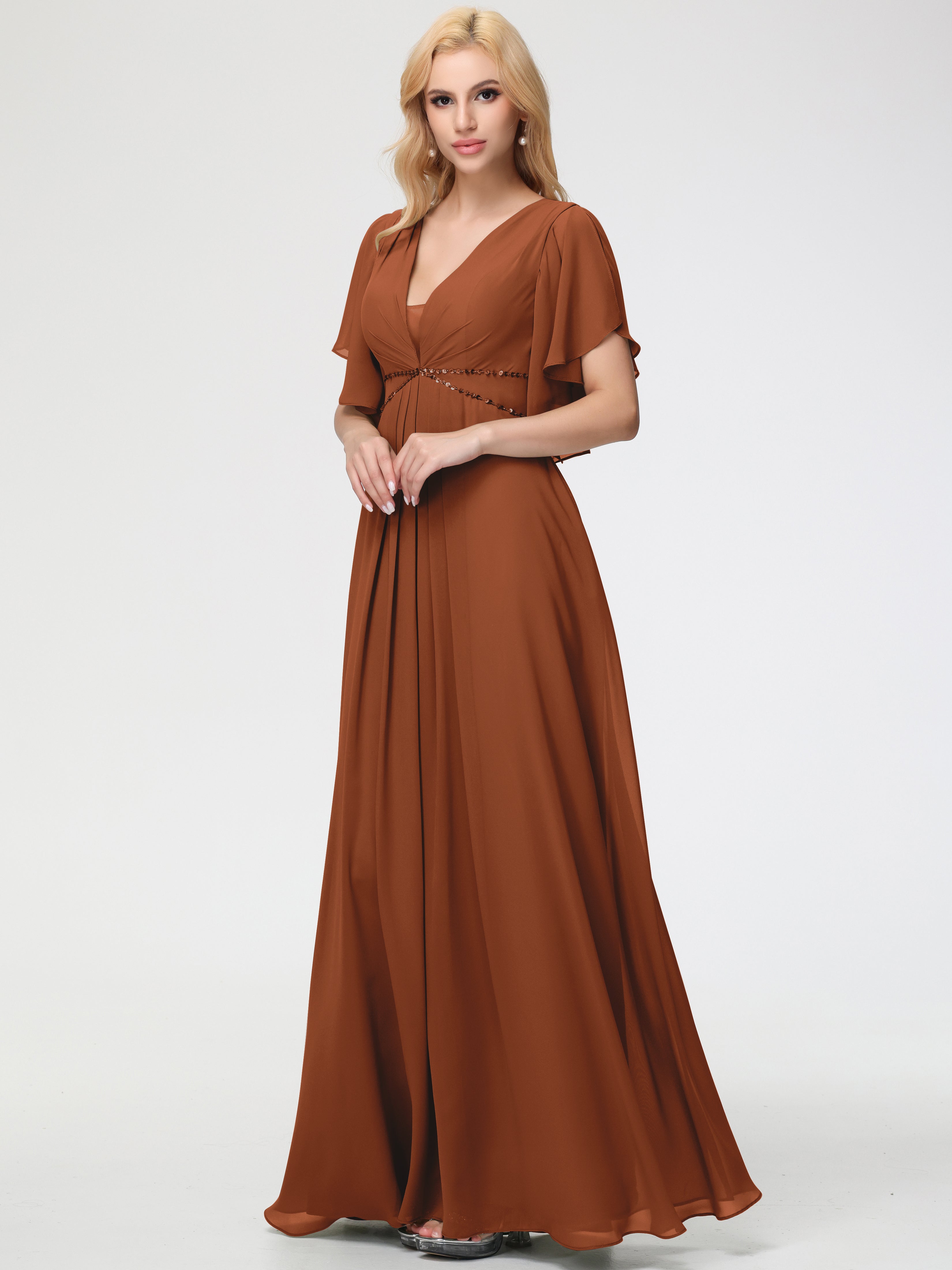 A-Line Sequins Sleeves Floor-Length Chiffon Bridesmaid Dresses (Copy)