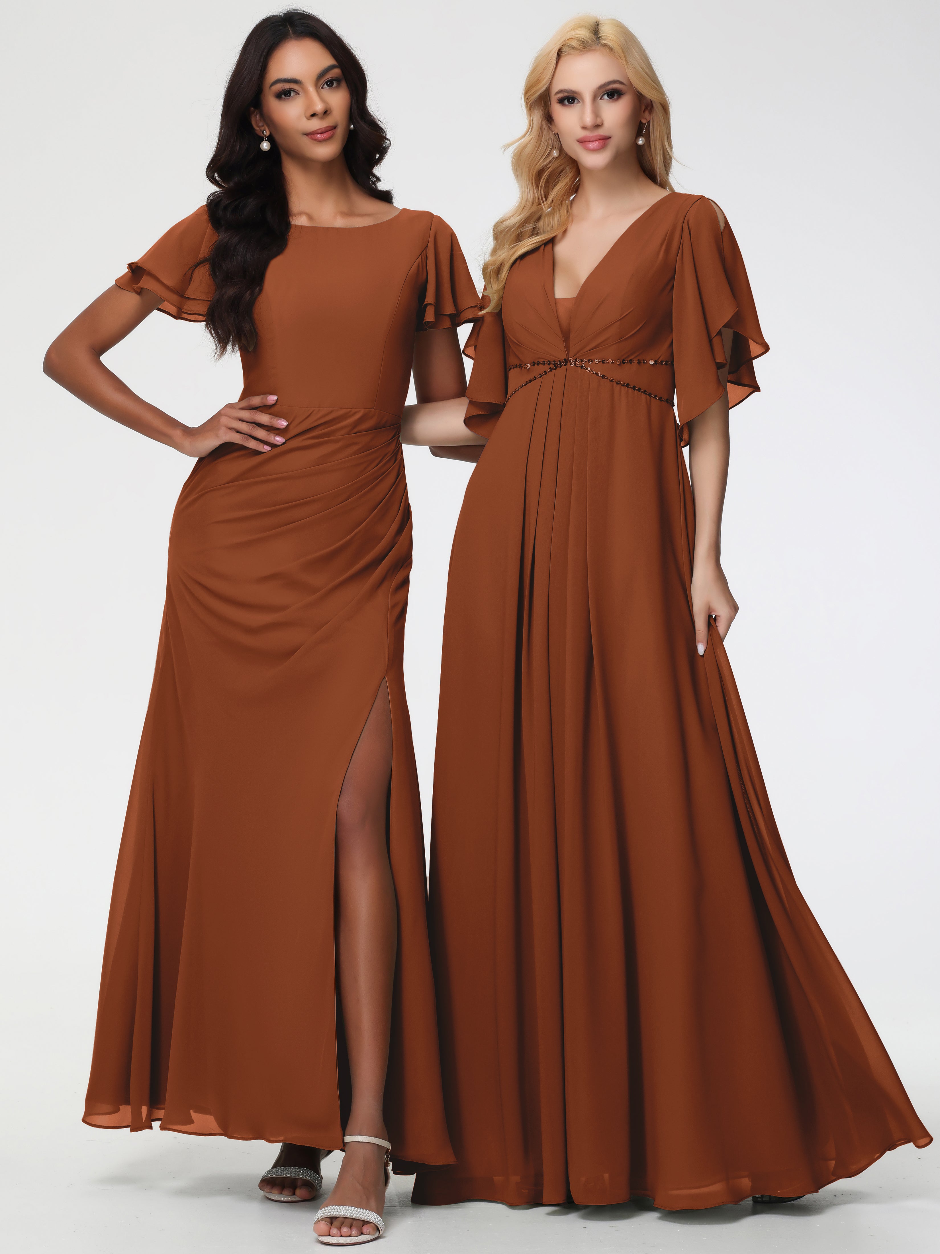 A-Line Sequins Sleeves Floor-Length Chiffon Bridesmaid Dresses (Copy)