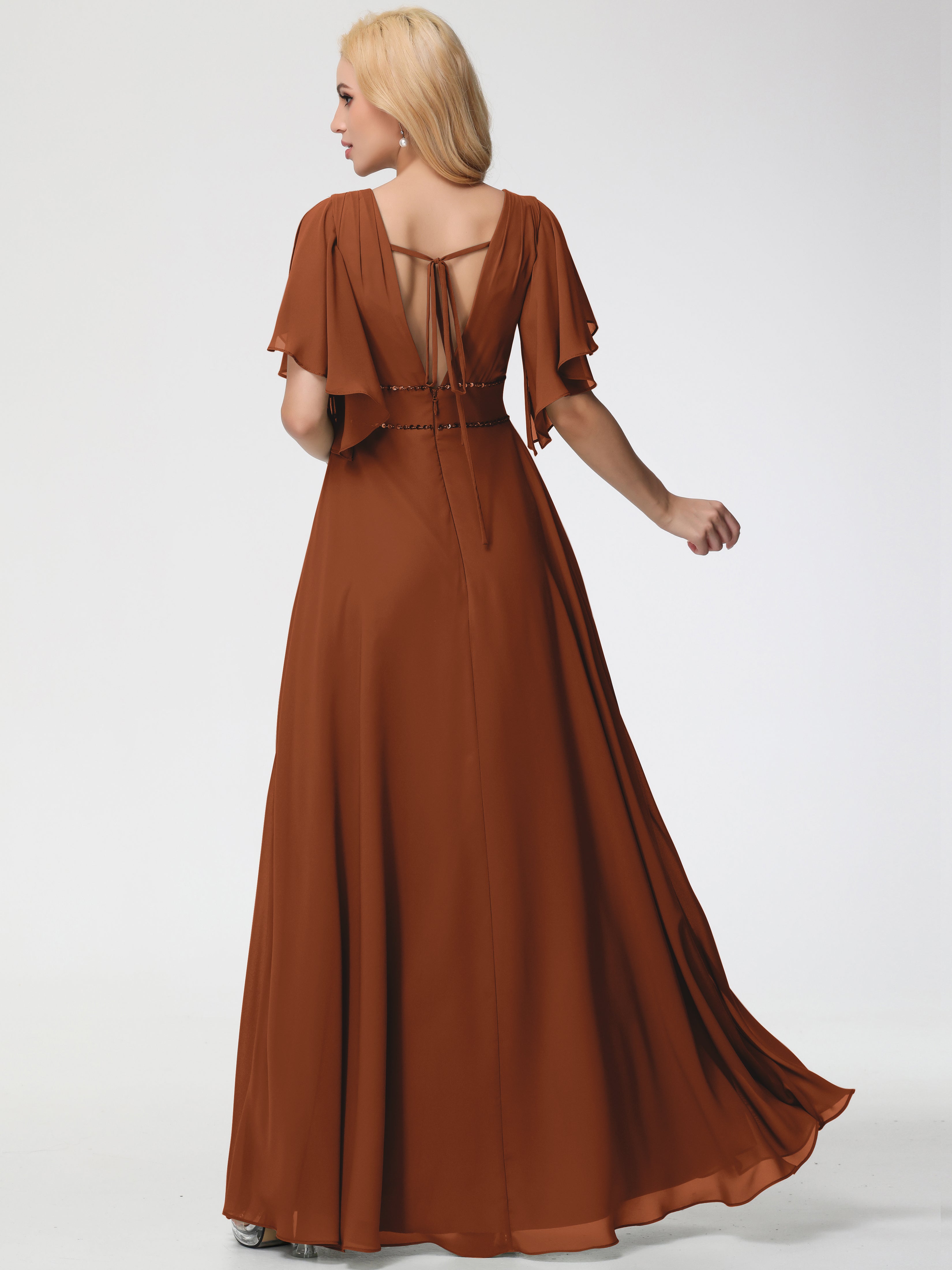 A-Line Sequins Sleeves Floor-Length Chiffon Bridesmaid Dresses (Copy)