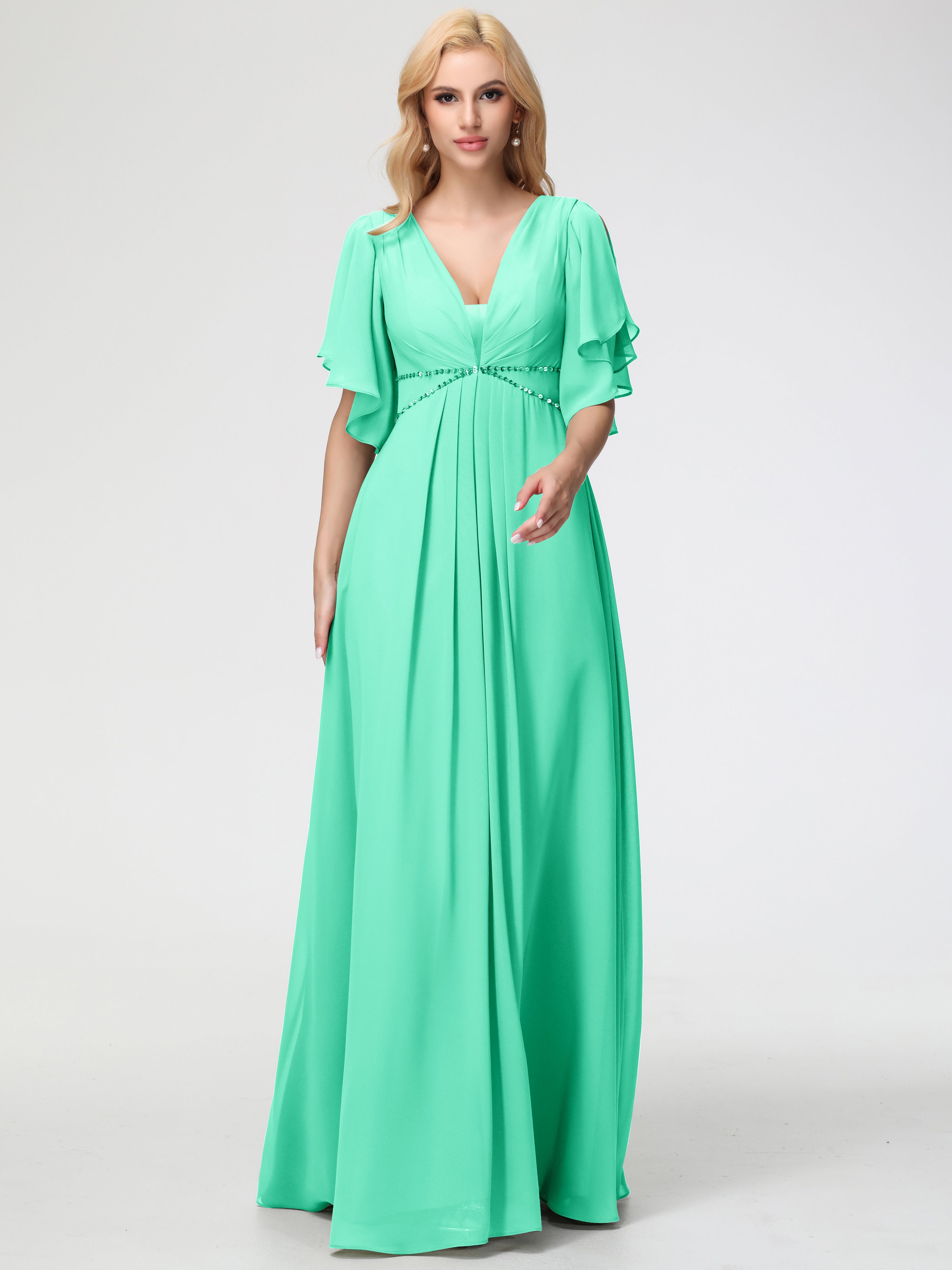 A-Line Sequins Sleeves Floor-Length Chiffon Bridesmaid Dresses (Copy)