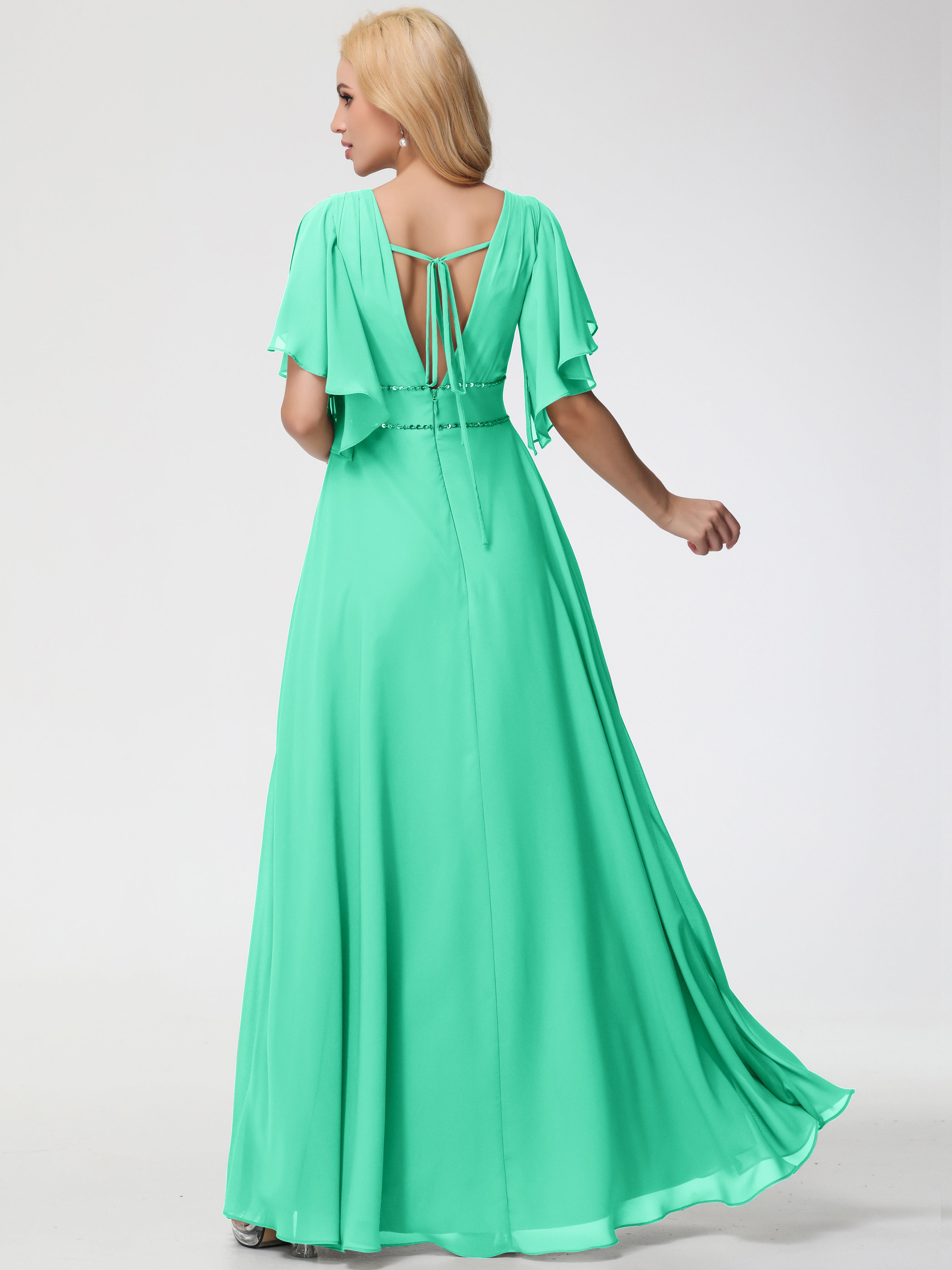 A-Line Sequins Sleeves Floor-Length Chiffon Bridesmaid Dresses (Copy)