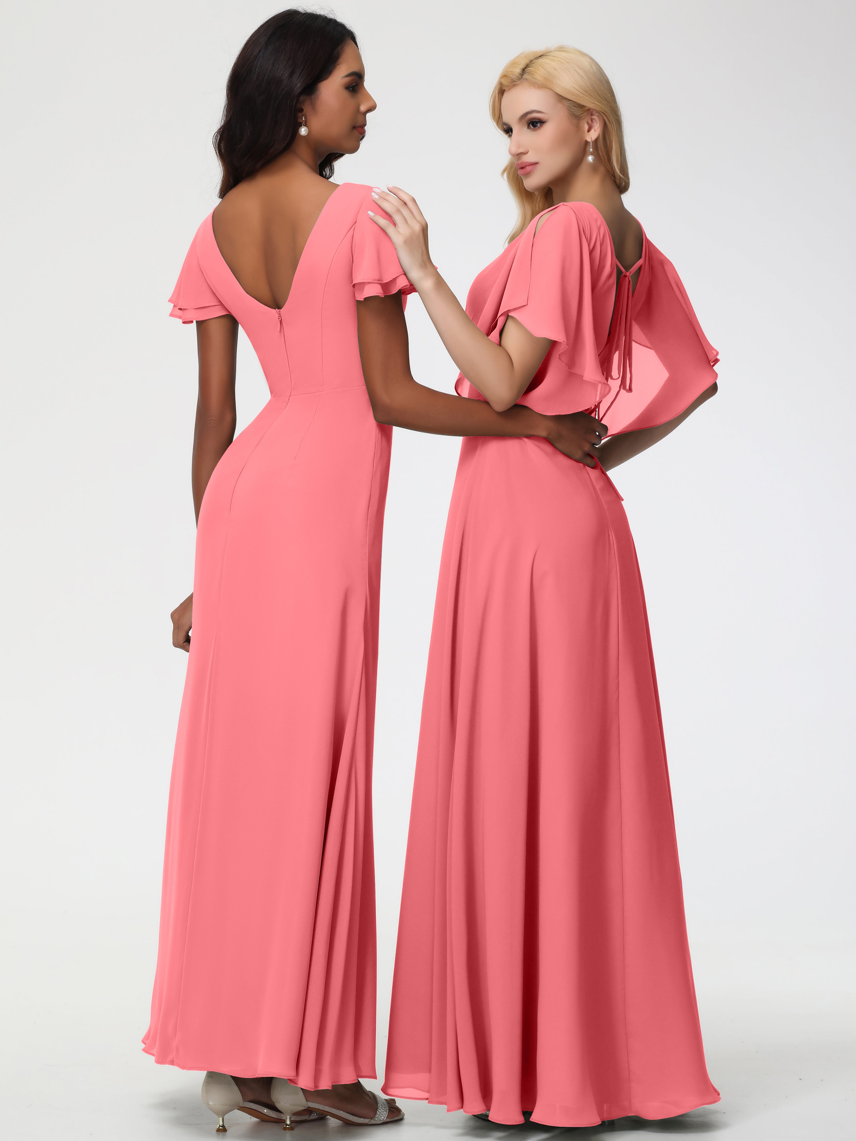A-Line Sequins Sleeves Floor-Length Chiffon Bridesmaid Dresses (Copy)