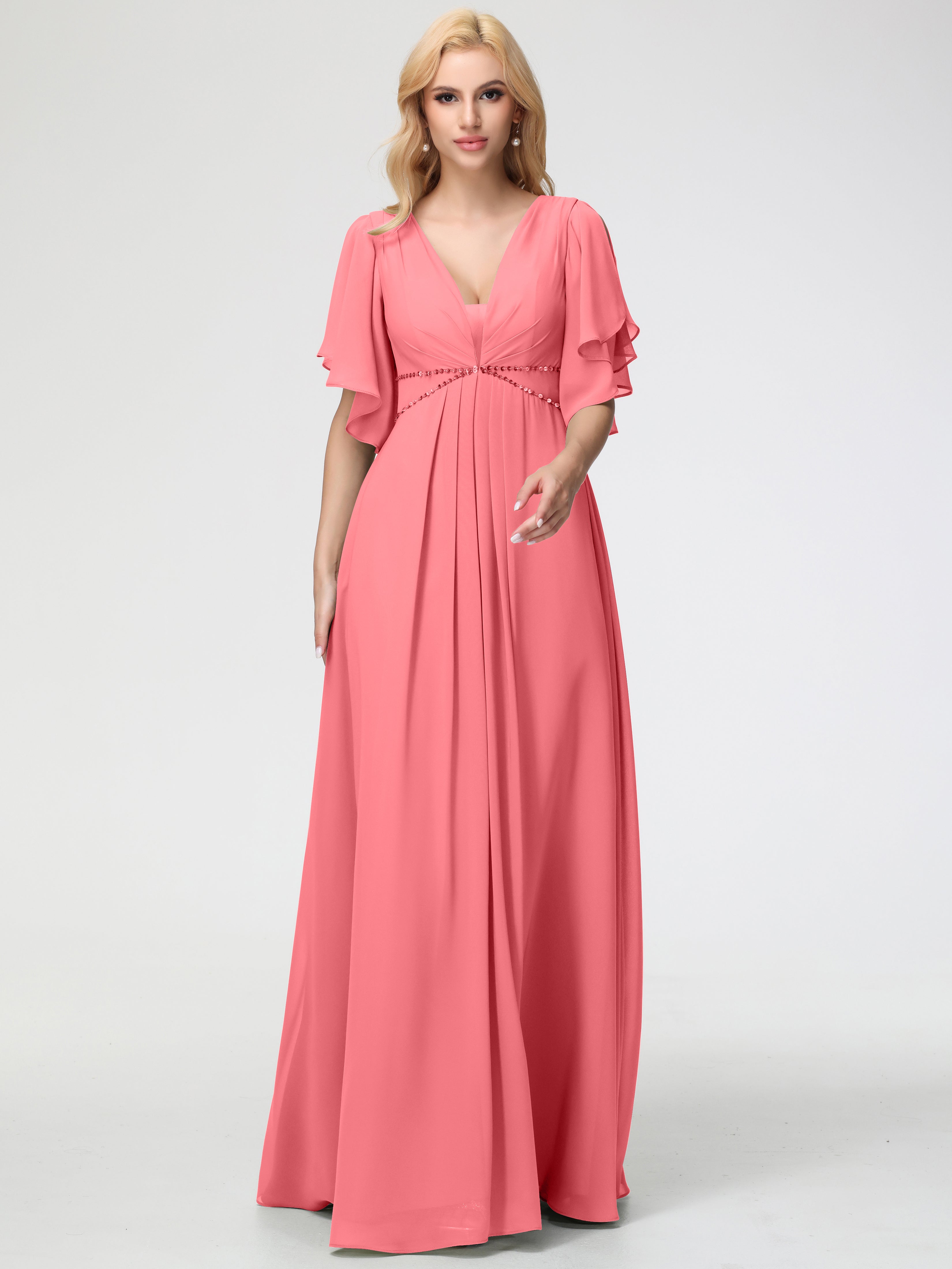 A-Line Sequins Sleeves Floor-Length Chiffon Bridesmaid Dresses (Copy)