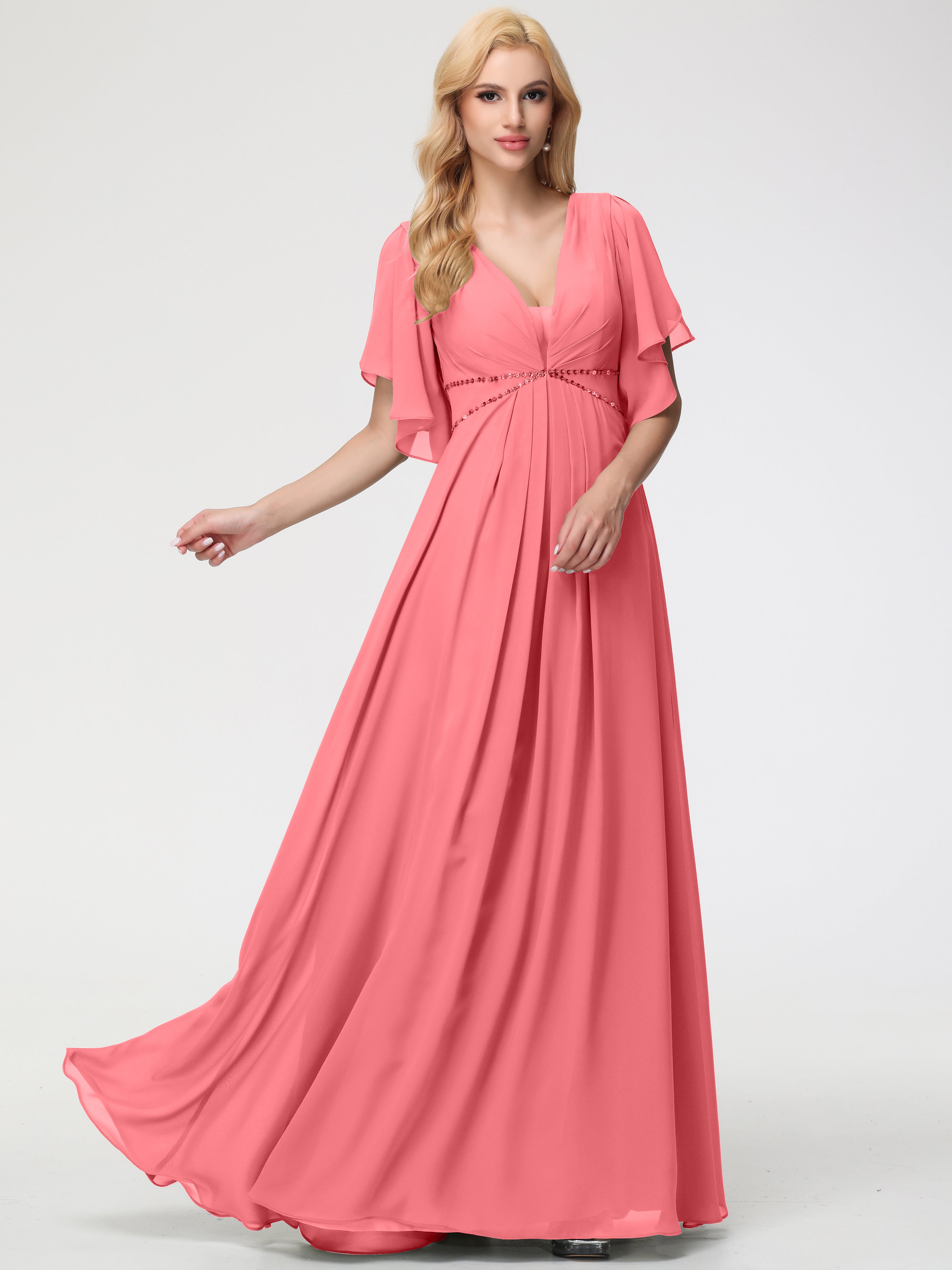 A-Line Sequins Sleeves Floor-Length Chiffon Bridesmaid Dresses (Copy)