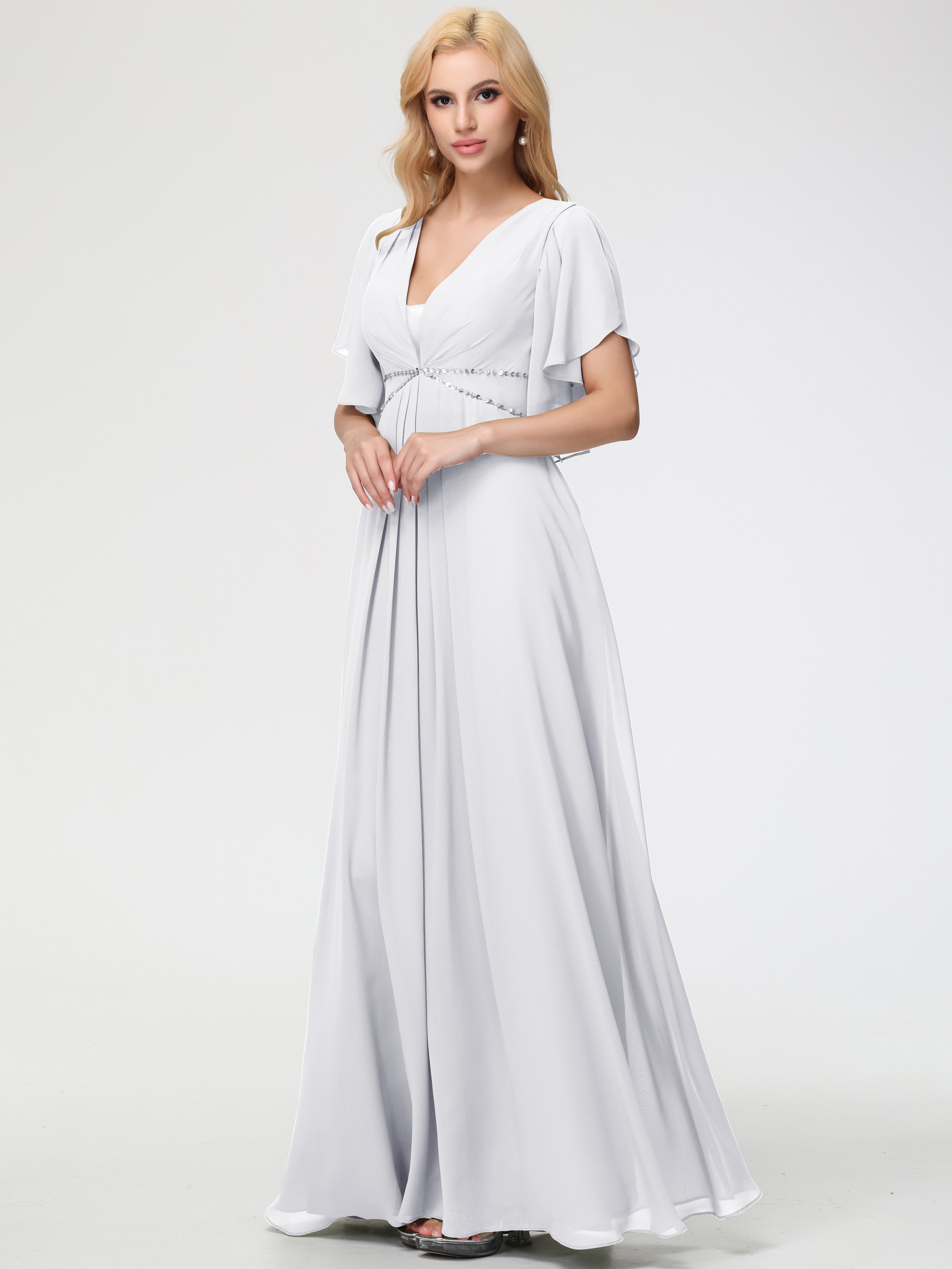 A-Line Sequins Sleeves Floor-Length Chiffon Bridesmaid Dresses (Copy)