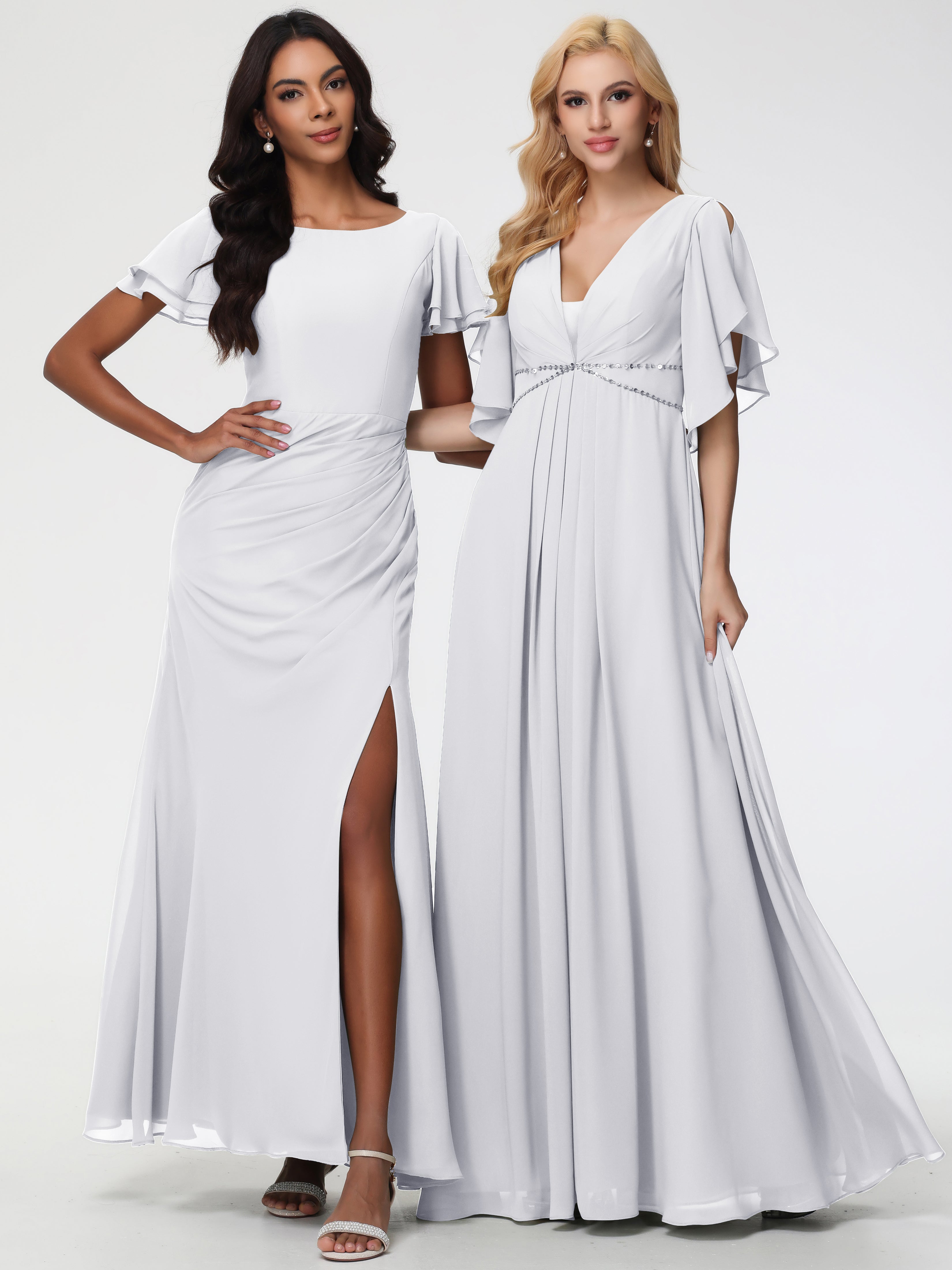 A-Line Sequins Sleeves Floor-Length Chiffon Bridesmaid Dresses (Copy)