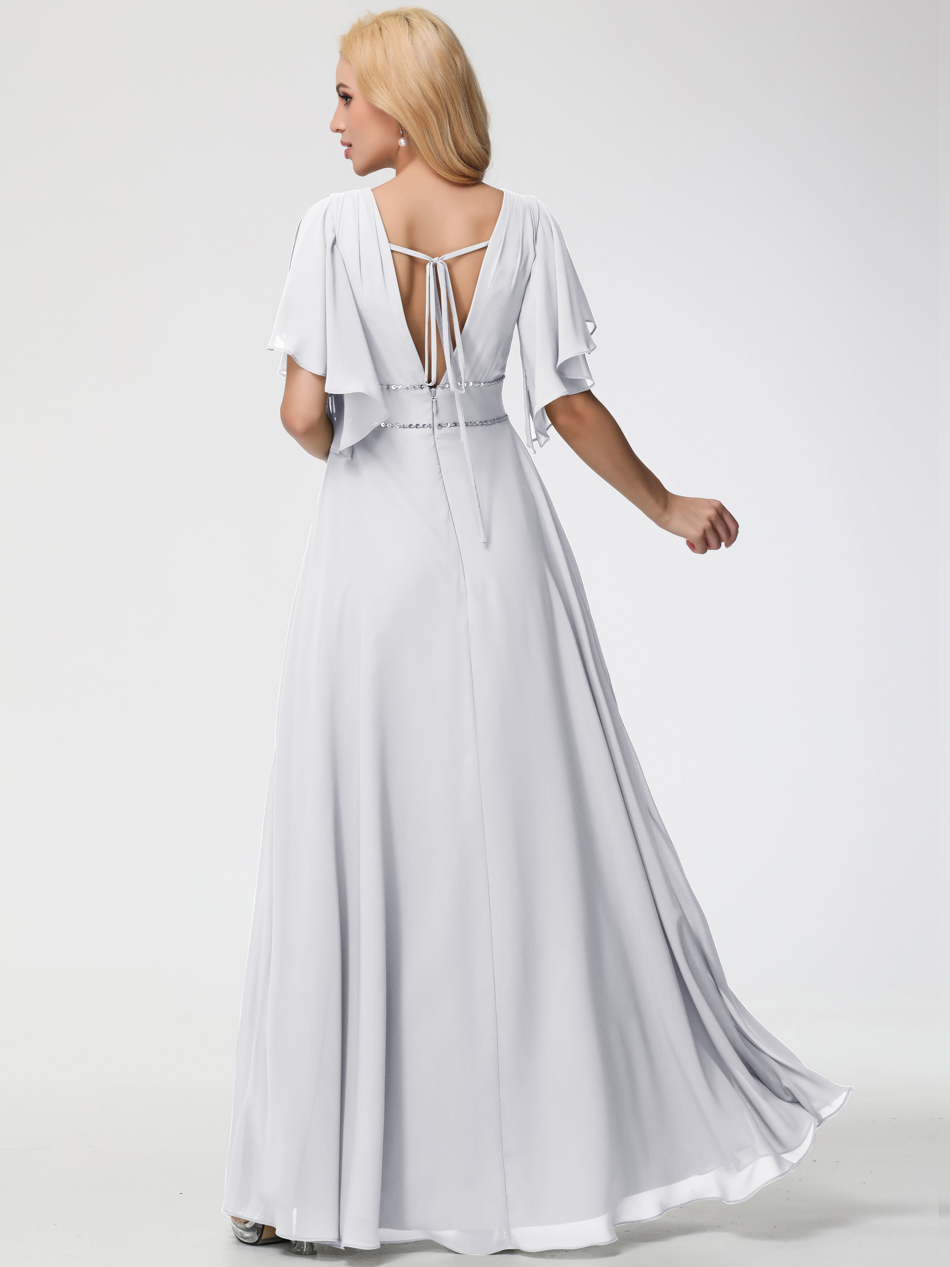 A-Line Sequins Sleeves Floor-Length Chiffon Bridesmaid Dresses (Copy)