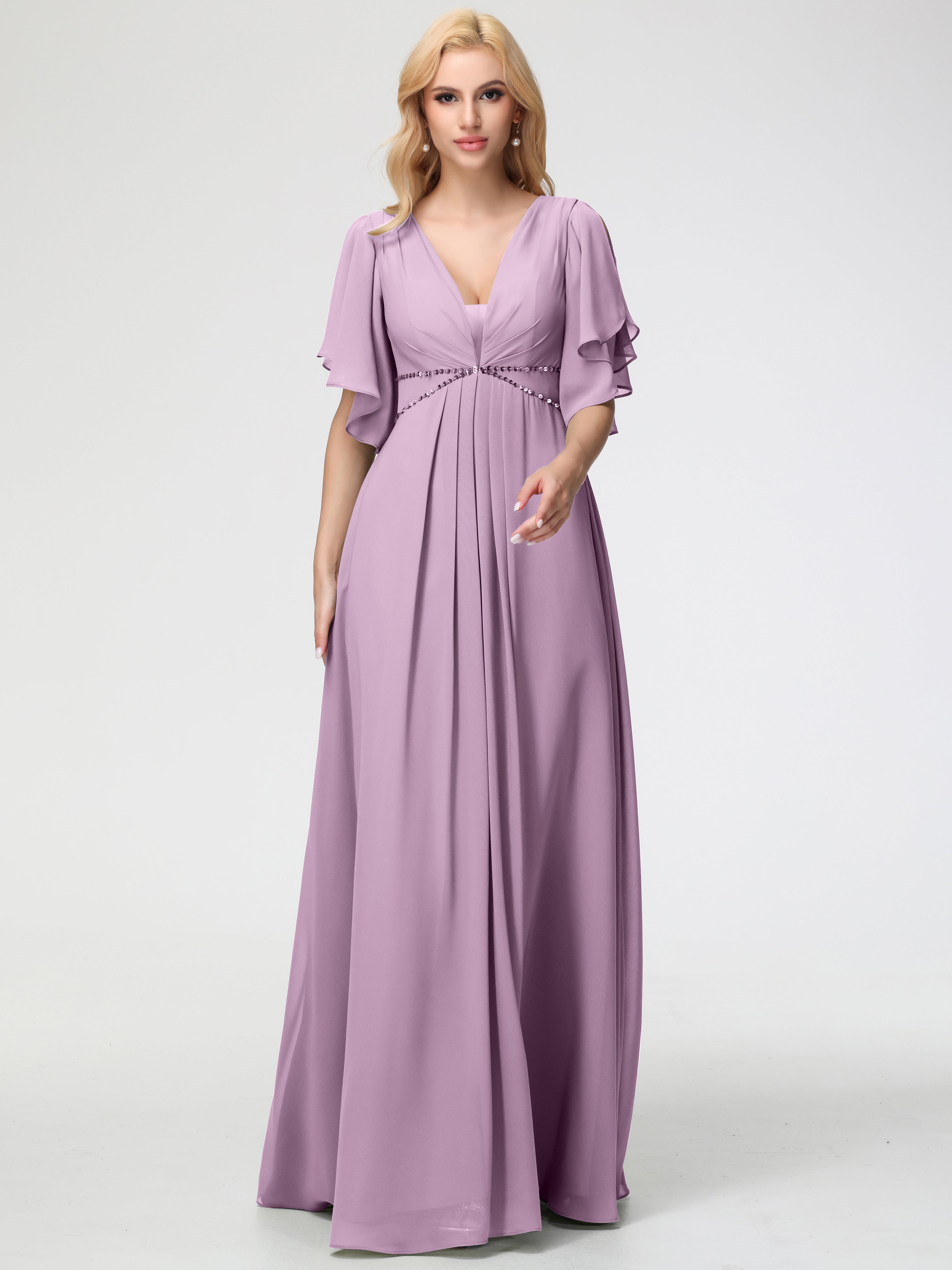 A-Line Sequins Sleeves Floor-Length Chiffon Bridesmaid Dresses (Copy)