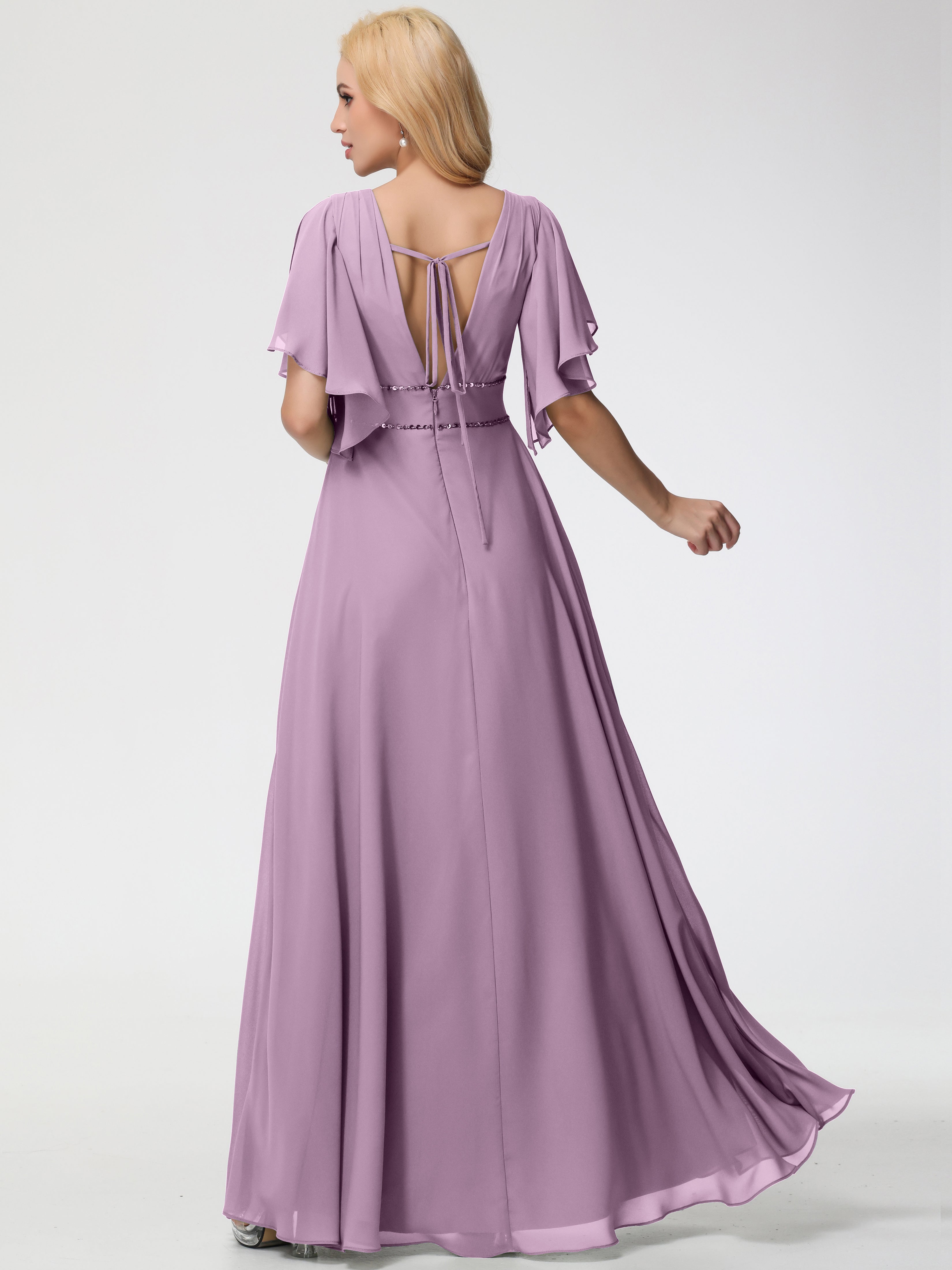 A-Line Sequins Sleeves Floor-Length Chiffon Bridesmaid Dresses (Copy)