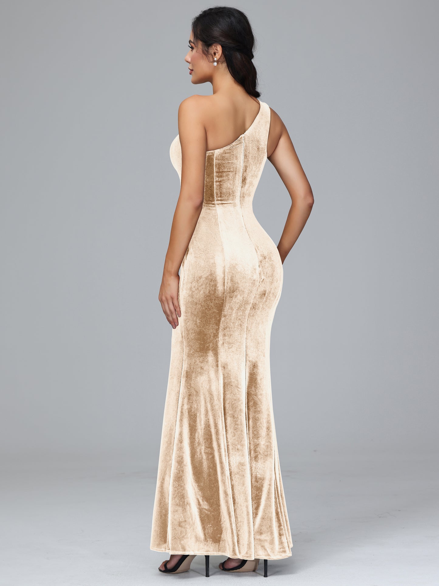 Sheath/Column One Shoulder Long Velvet Bridesmaid Dresses With Split