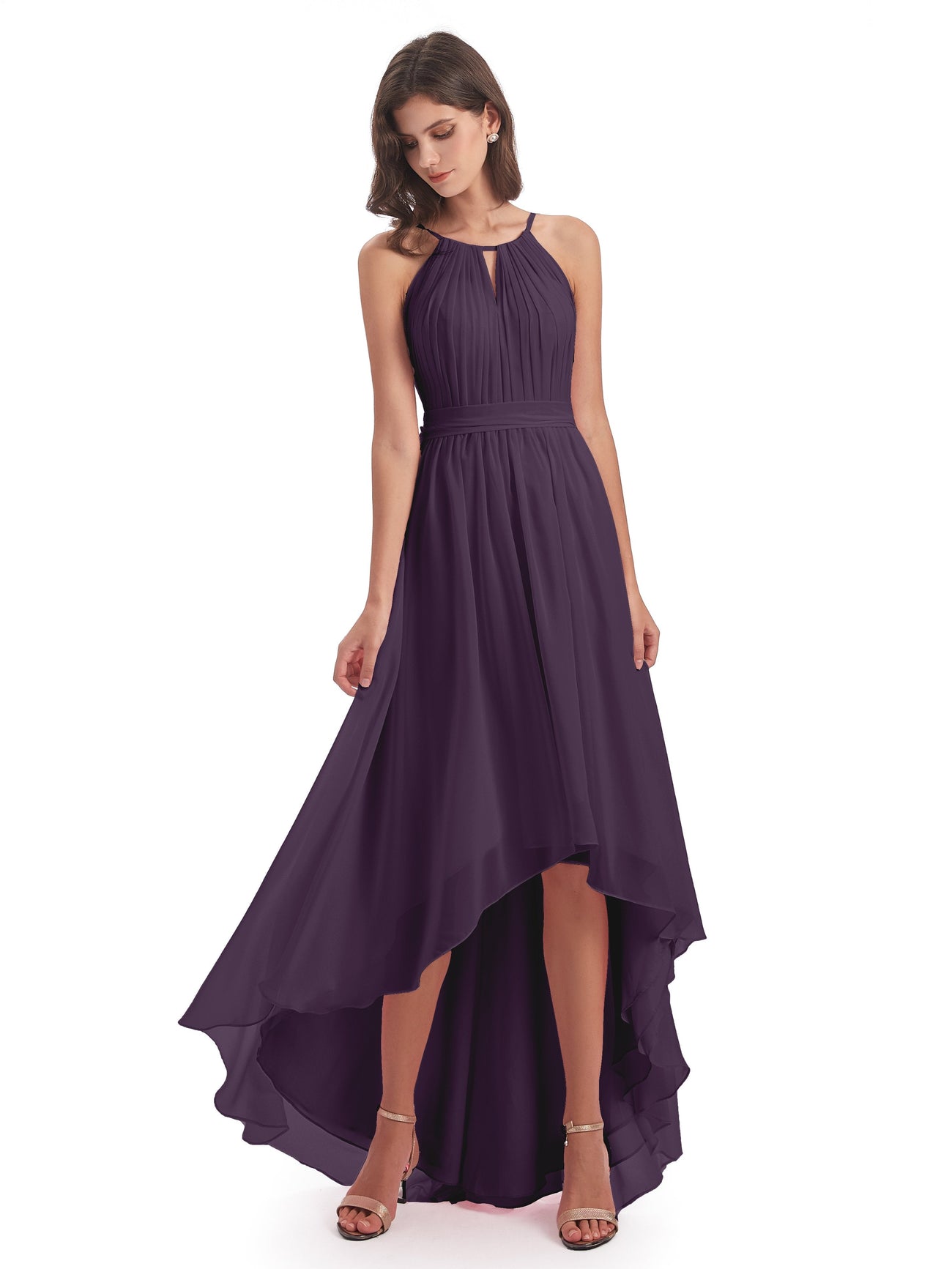 Plum Bridesmaid Dress Lilly Dreamy Halter High-Low Chiffon Bridesmaid
