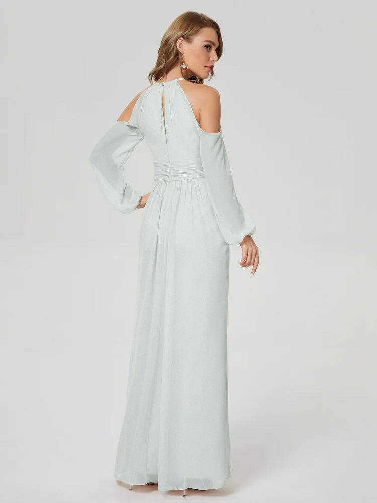 Phoebe Halter Long Sleeves Chiffon Bridesmaid Dresses