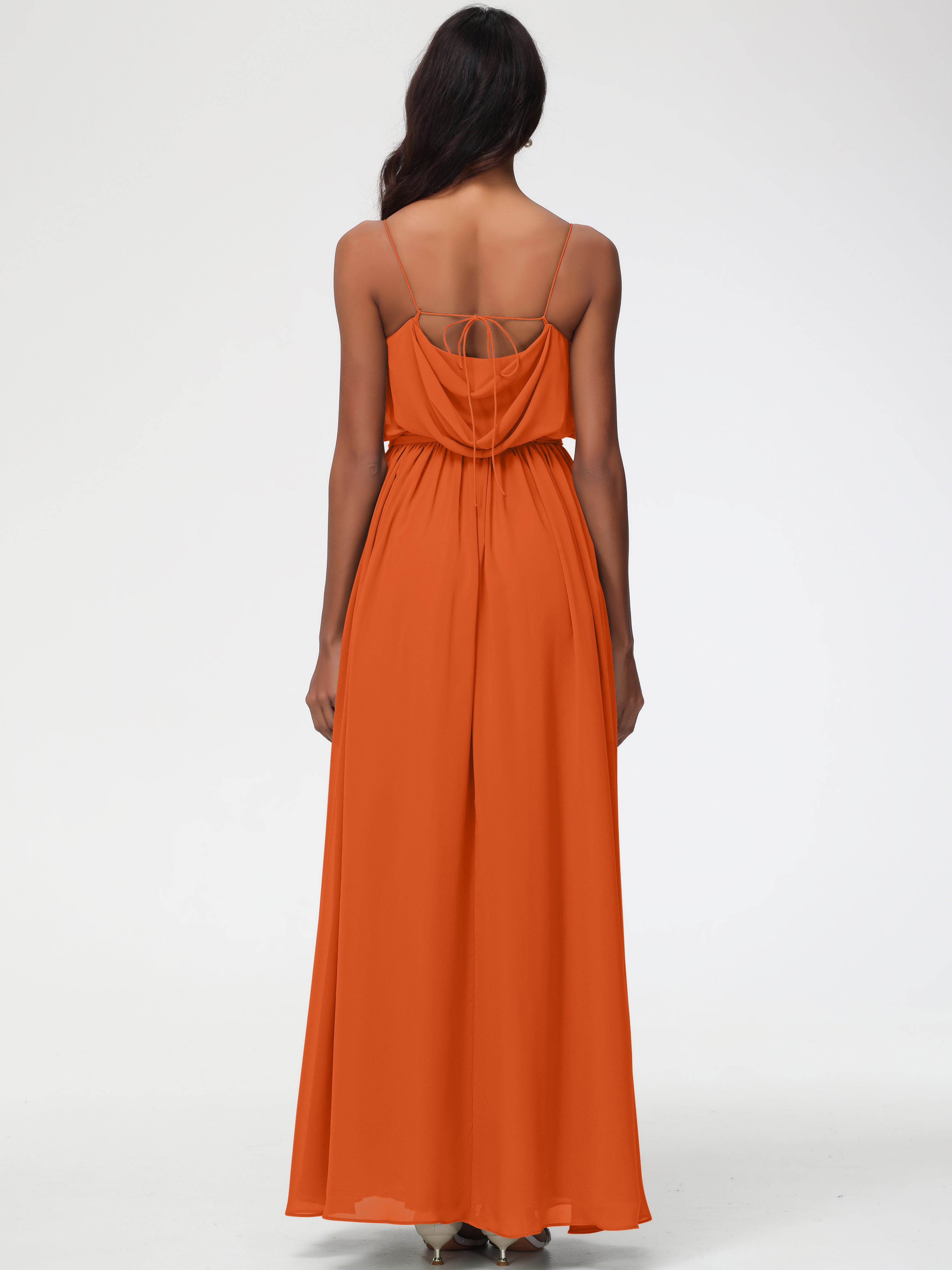 A-Line Cowl Spaghetti Straps Sleeveless Long Split Chiffon Bridesmaid Dresses
