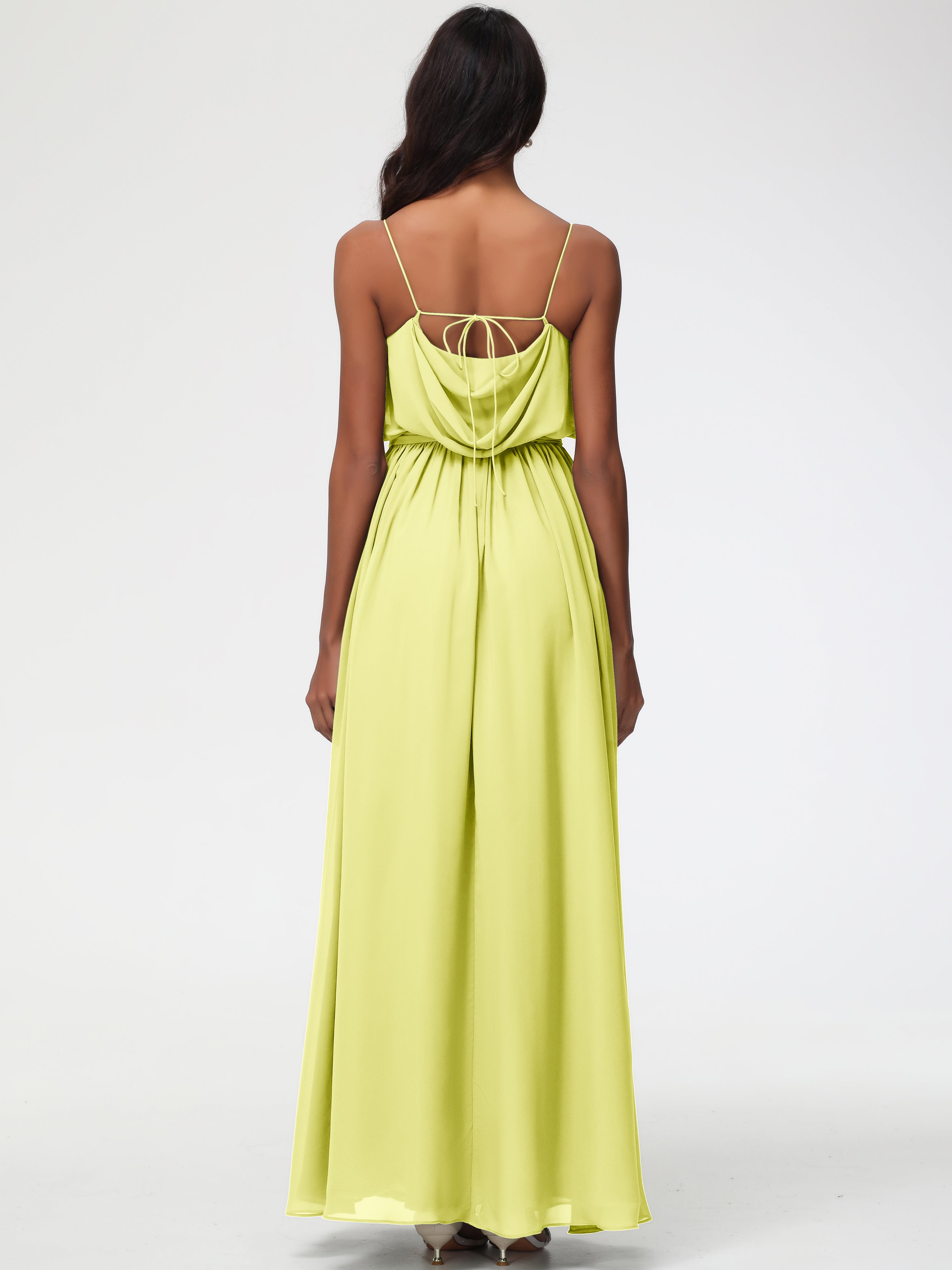 A-Line Cowl Spaghetti Straps Sleeveless Long Split Chiffon Bridesmaid Dresses