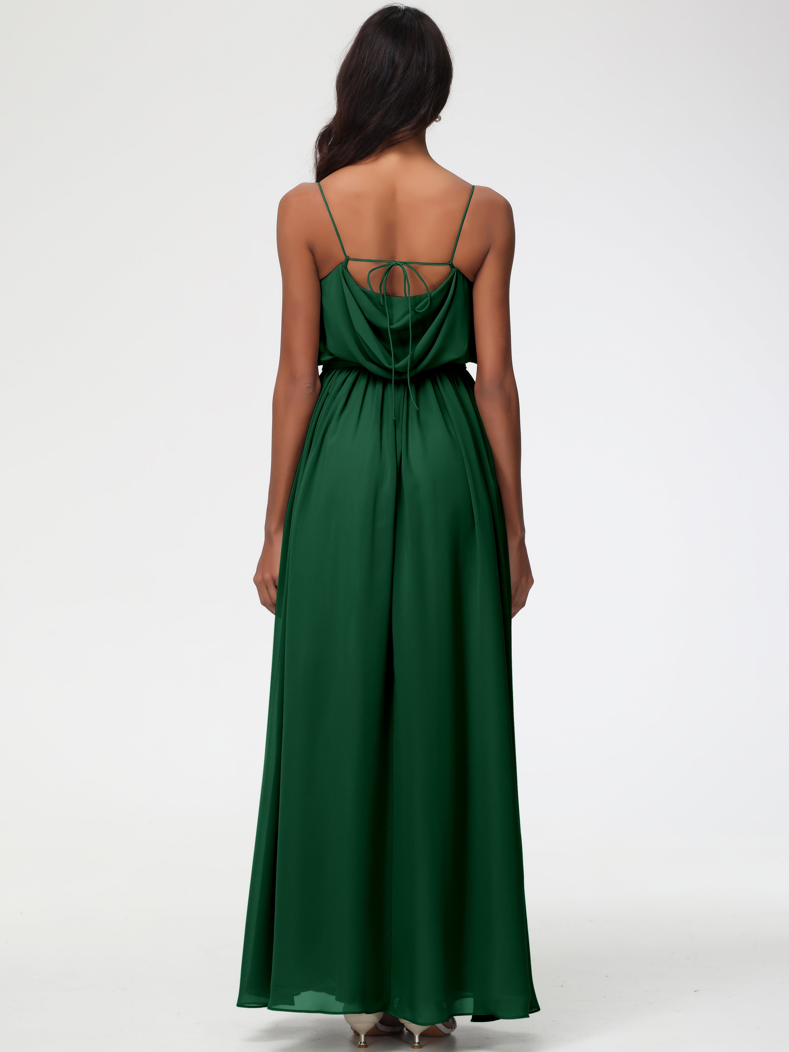 A-Line Cowl Spaghetti Straps Sleeveless Long Split Chiffon Bridesmaid Dresses
