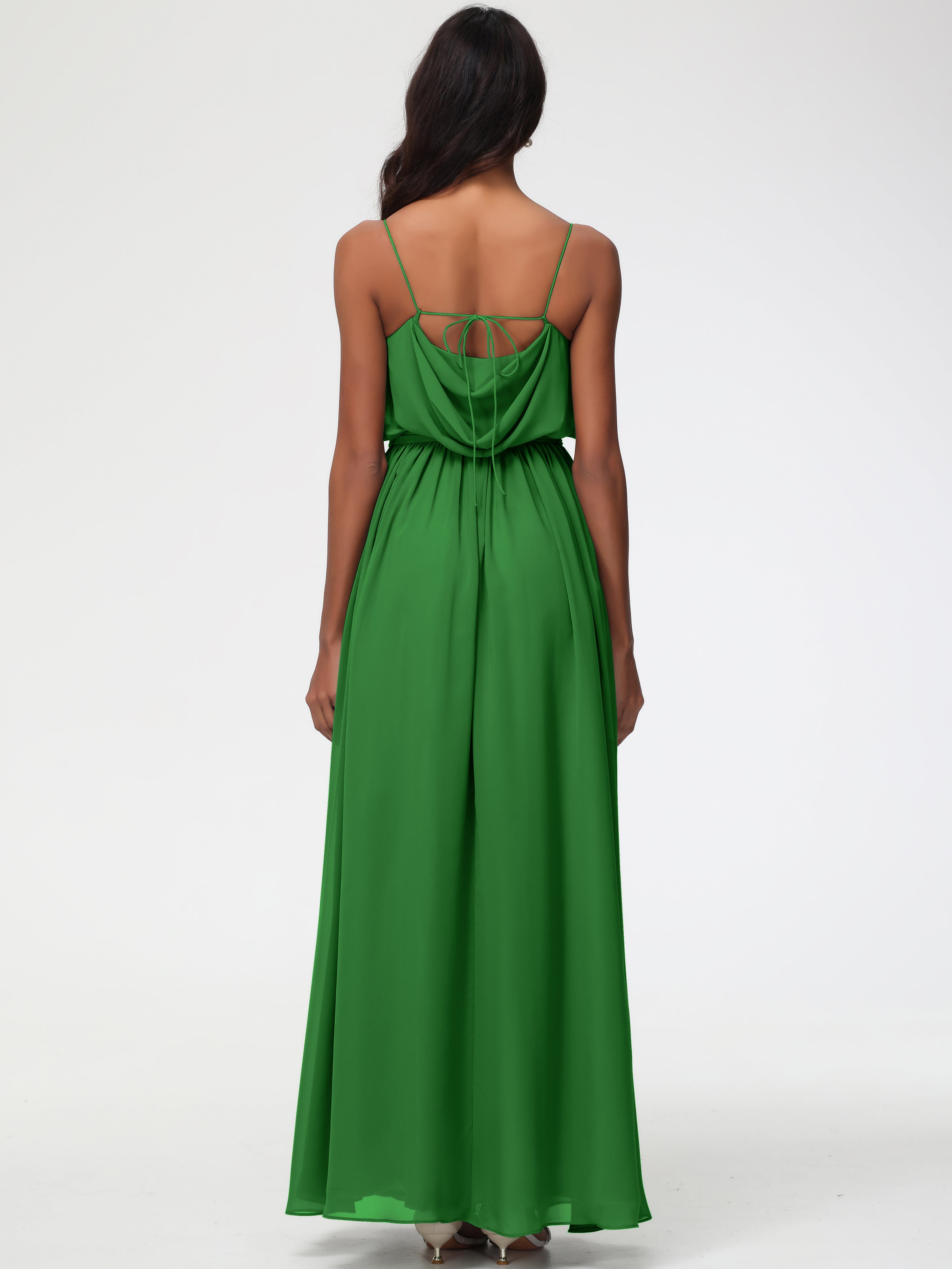 A-Line Cowl Spaghetti Straps Sleeveless Long Split Chiffon Bridesmaid Dresses