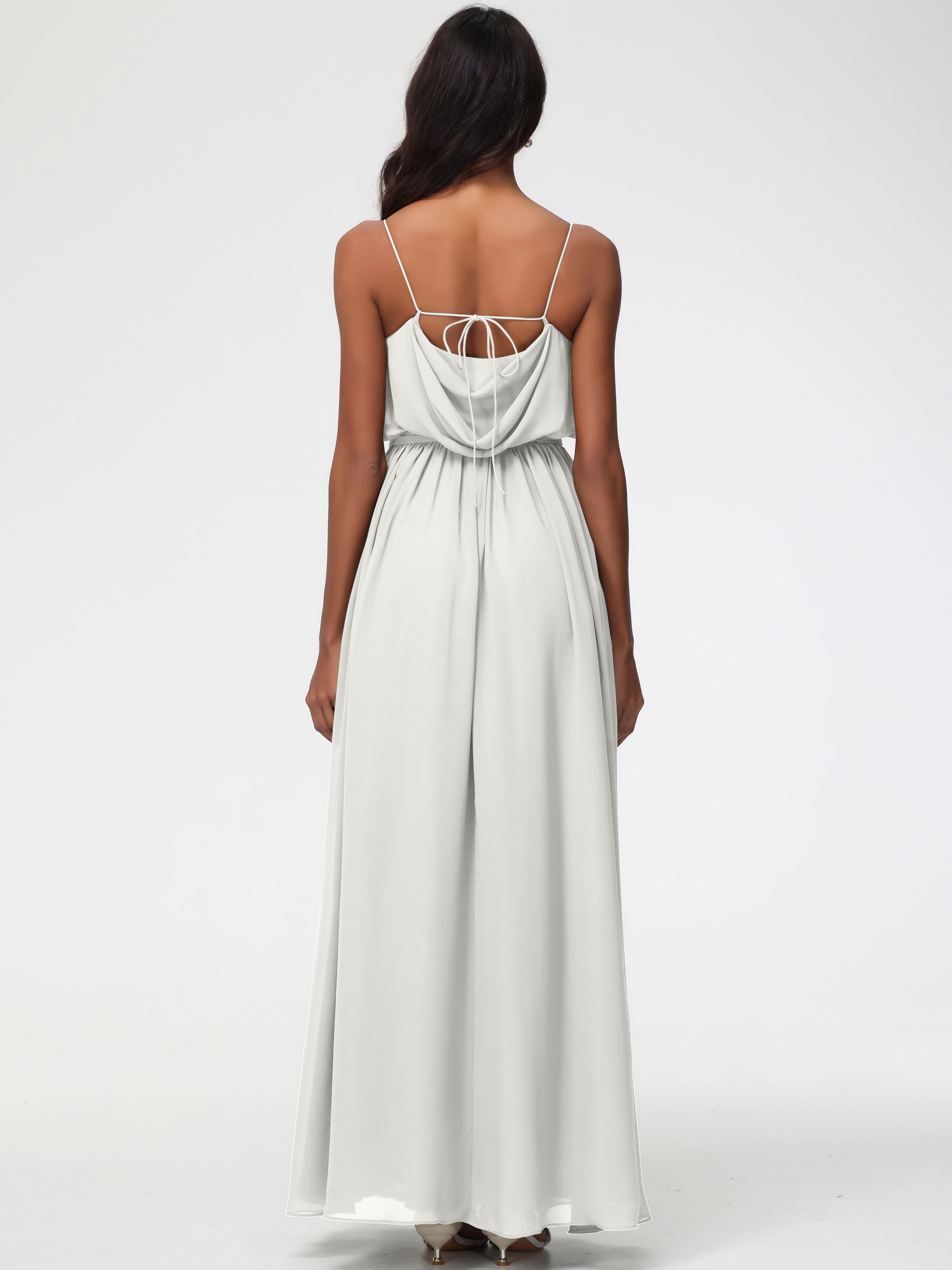 A-Line Cowl Spaghetti Straps Sleeveless Long Split Chiffon Bridesmaid Dresses