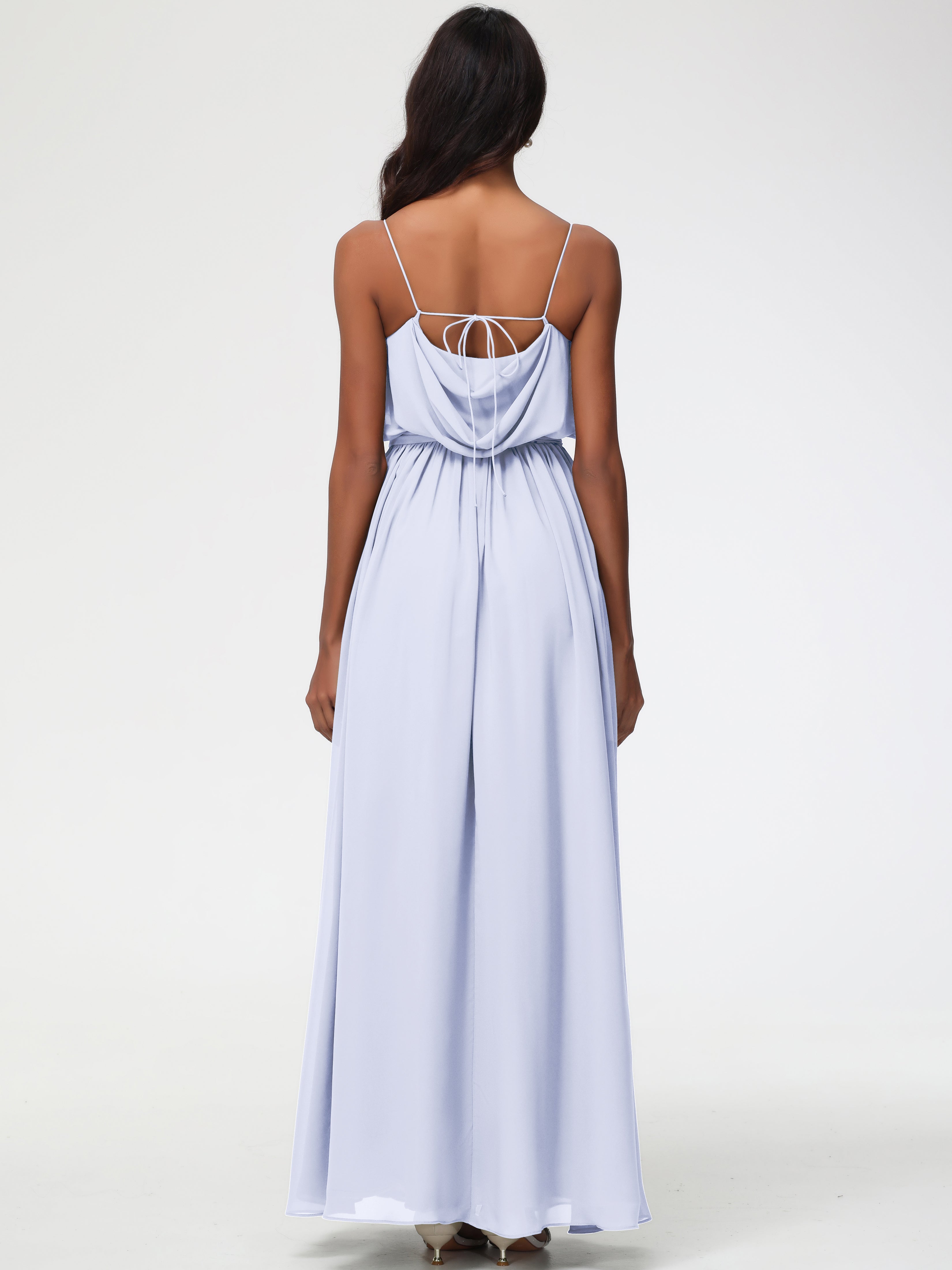 A-Line Cowl Spaghetti Straps Sleeveless Long Split Chiffon Bridesmaid Dresses