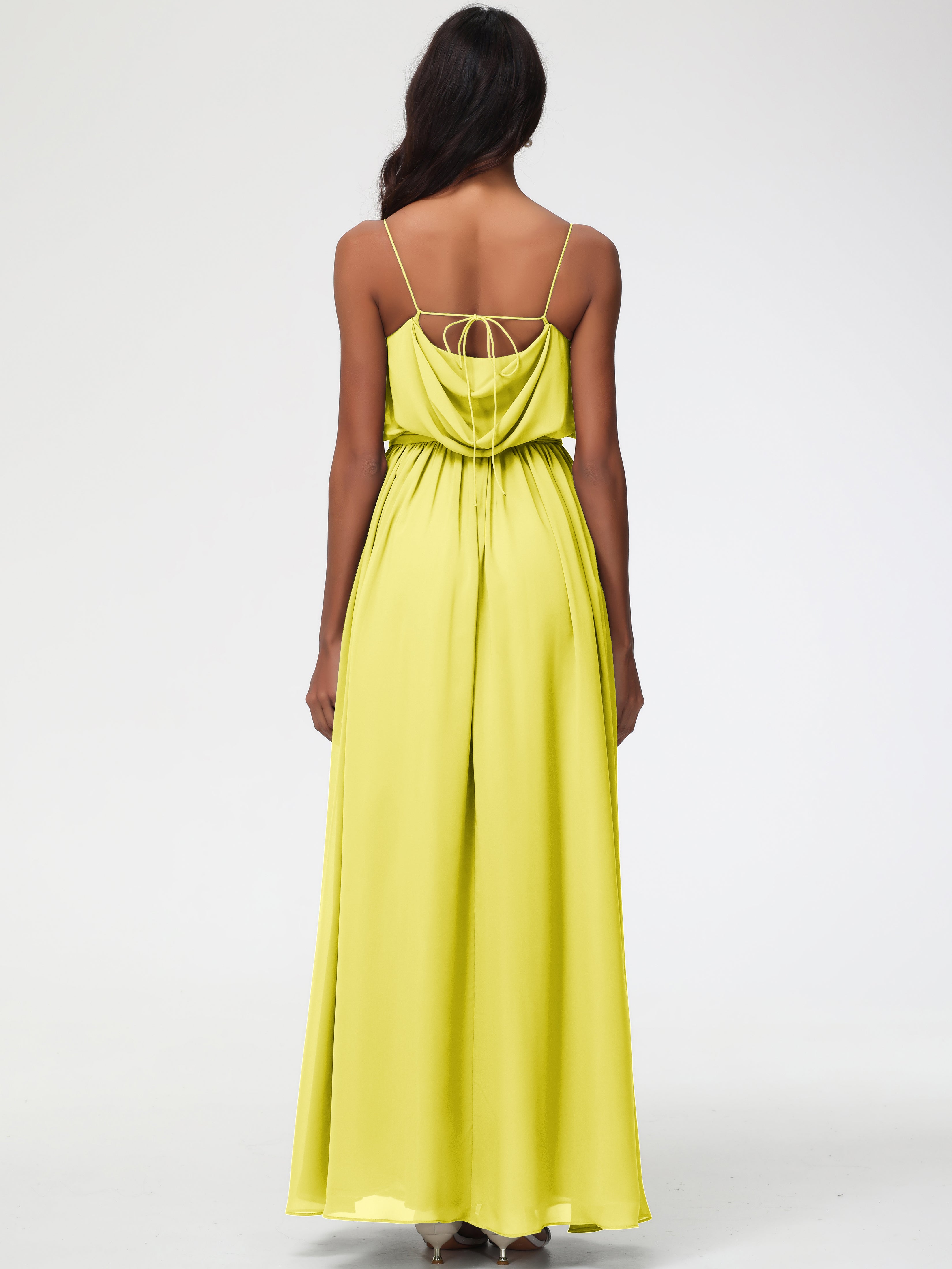 A-Line Cowl Spaghetti Straps Sleeveless Long Split Chiffon Bridesmaid Dresses