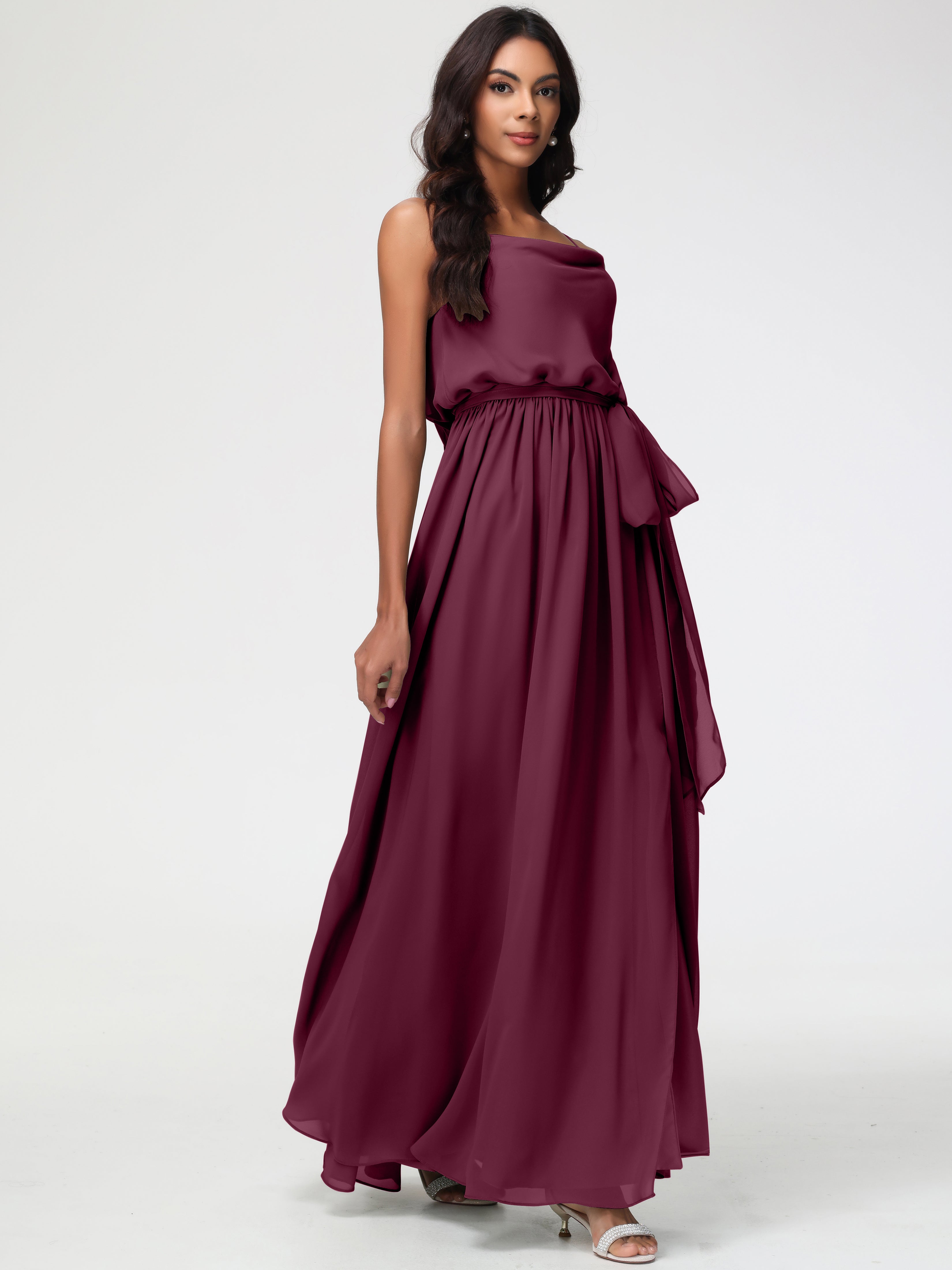 A-Line Cowl Spaghetti Straps Sleeveless Long Split Chiffon Bridesmaid Dresses (Copy)