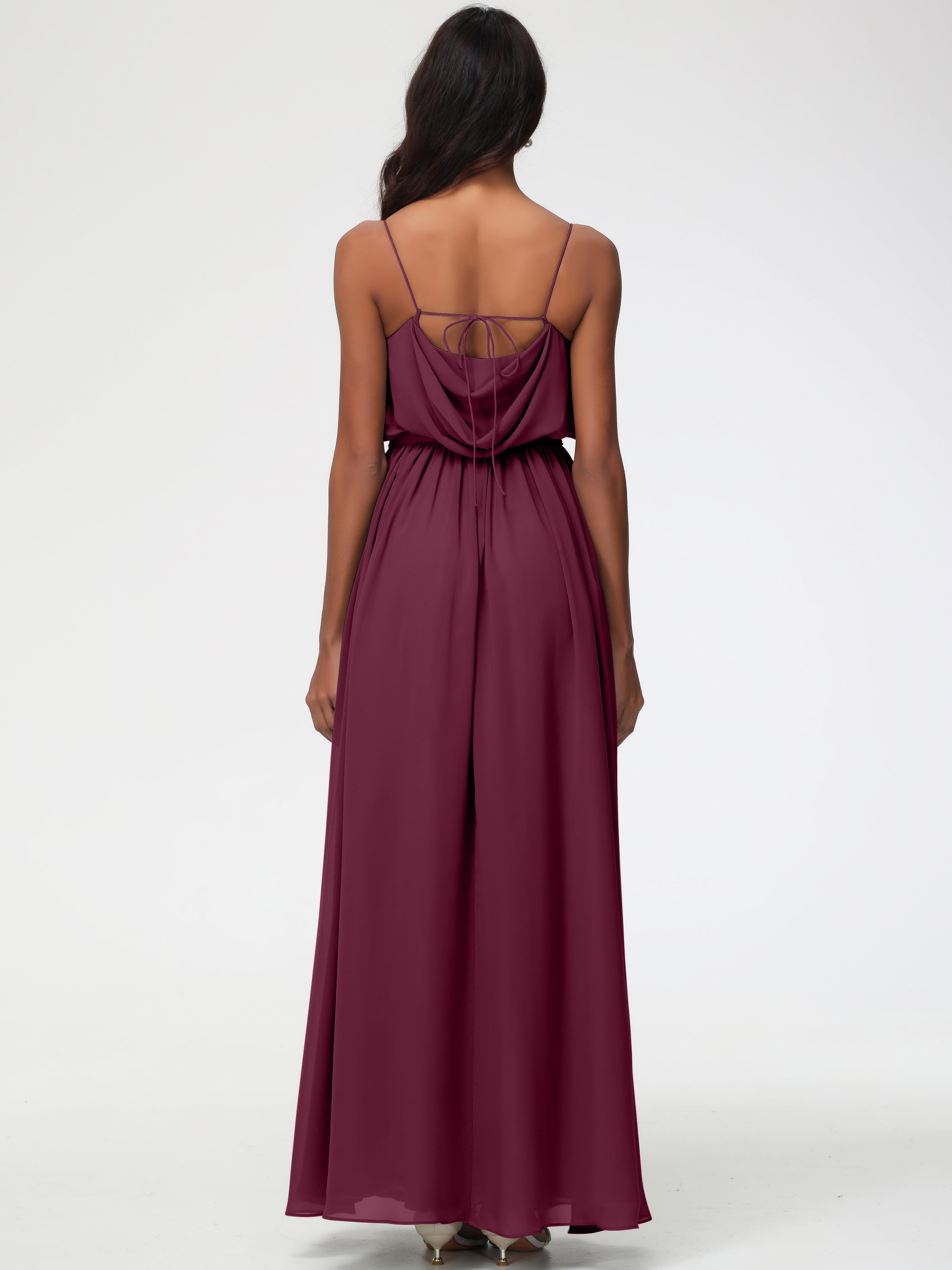 A-Line Cowl Spaghetti Straps Sleeveless Long Split Chiffon Bridesmaid Dresses (Copy)