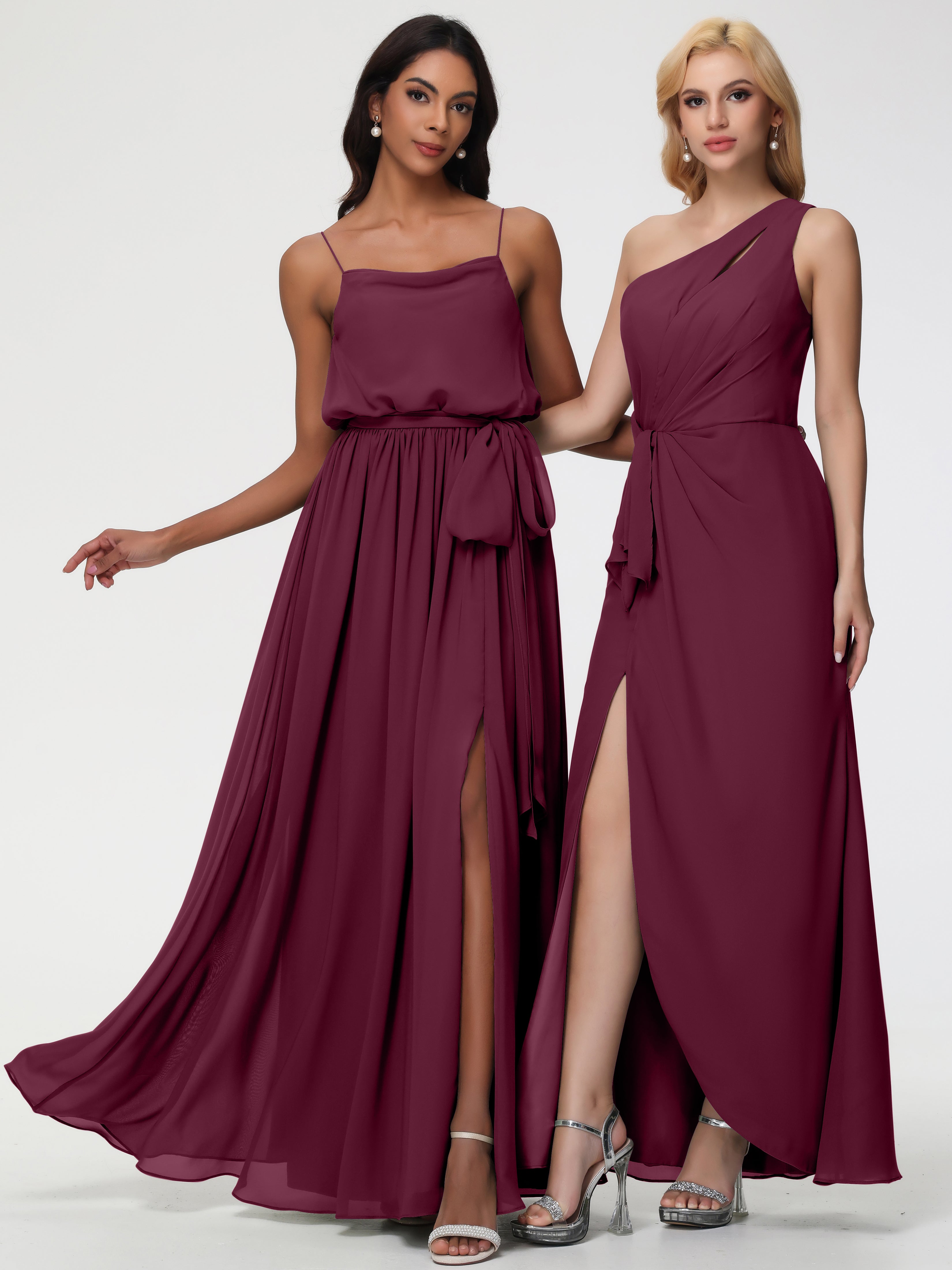 A-Line Cowl Spaghetti Straps Sleeveless Long Split Chiffon Bridesmaid Dresses (Copy)