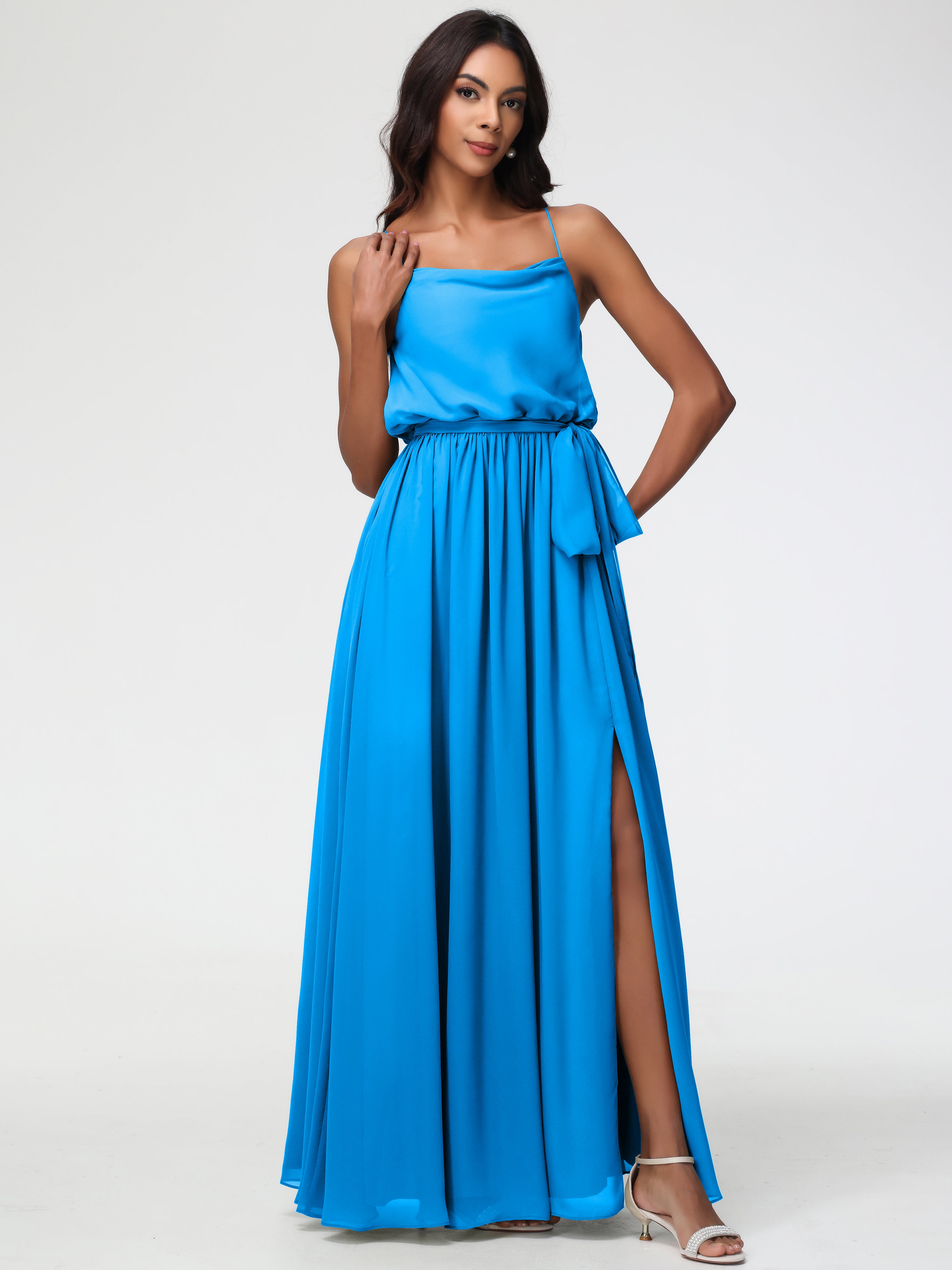 A-Line Cowl Spaghetti Straps Sleeveless Long Split Chiffon Bridesmaid Dresses (Copy)