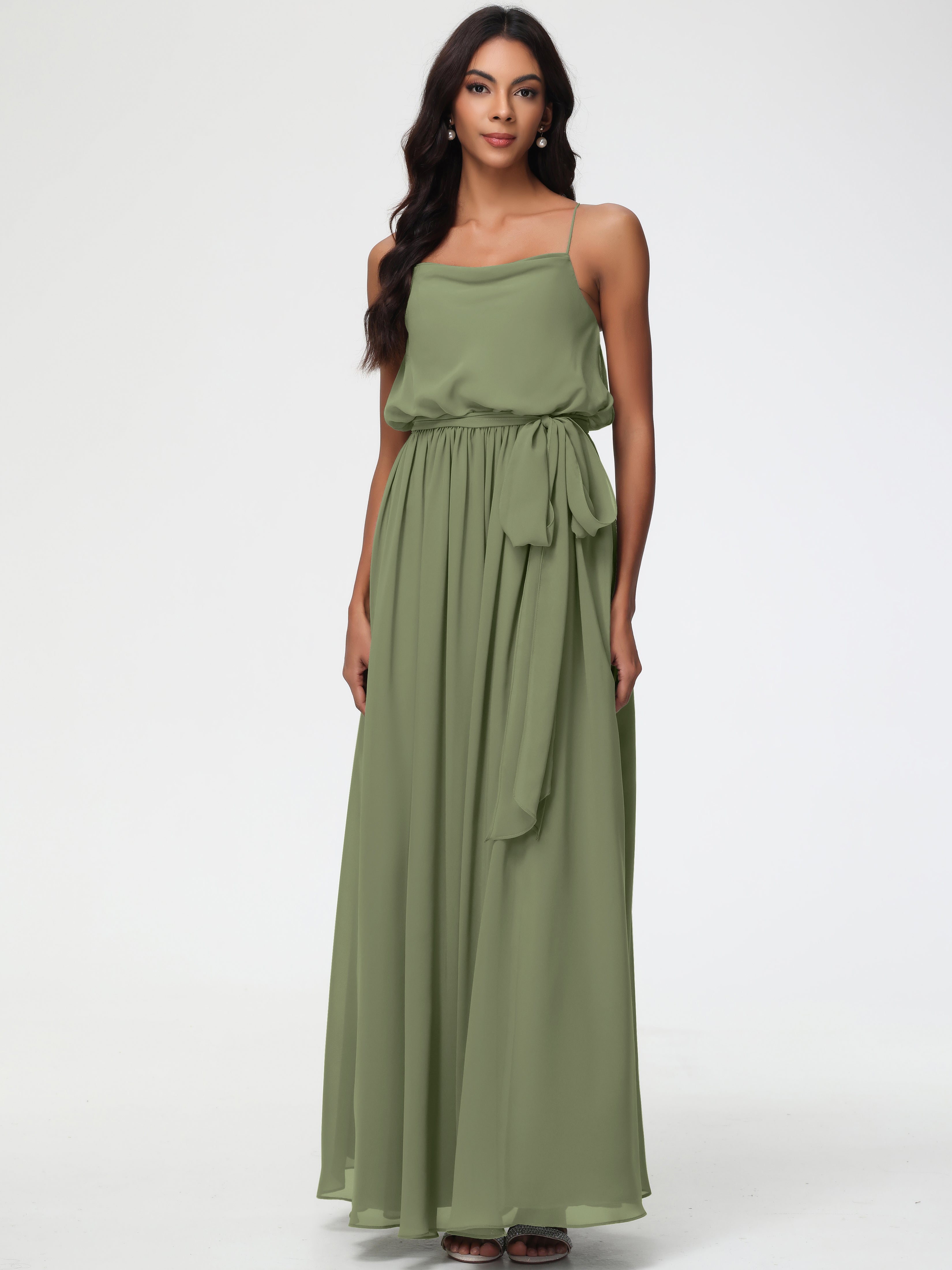 A-Line Cowl Spaghetti Straps Sleeveless Long Split Chiffon Bridesmaid Dresses (Copy)