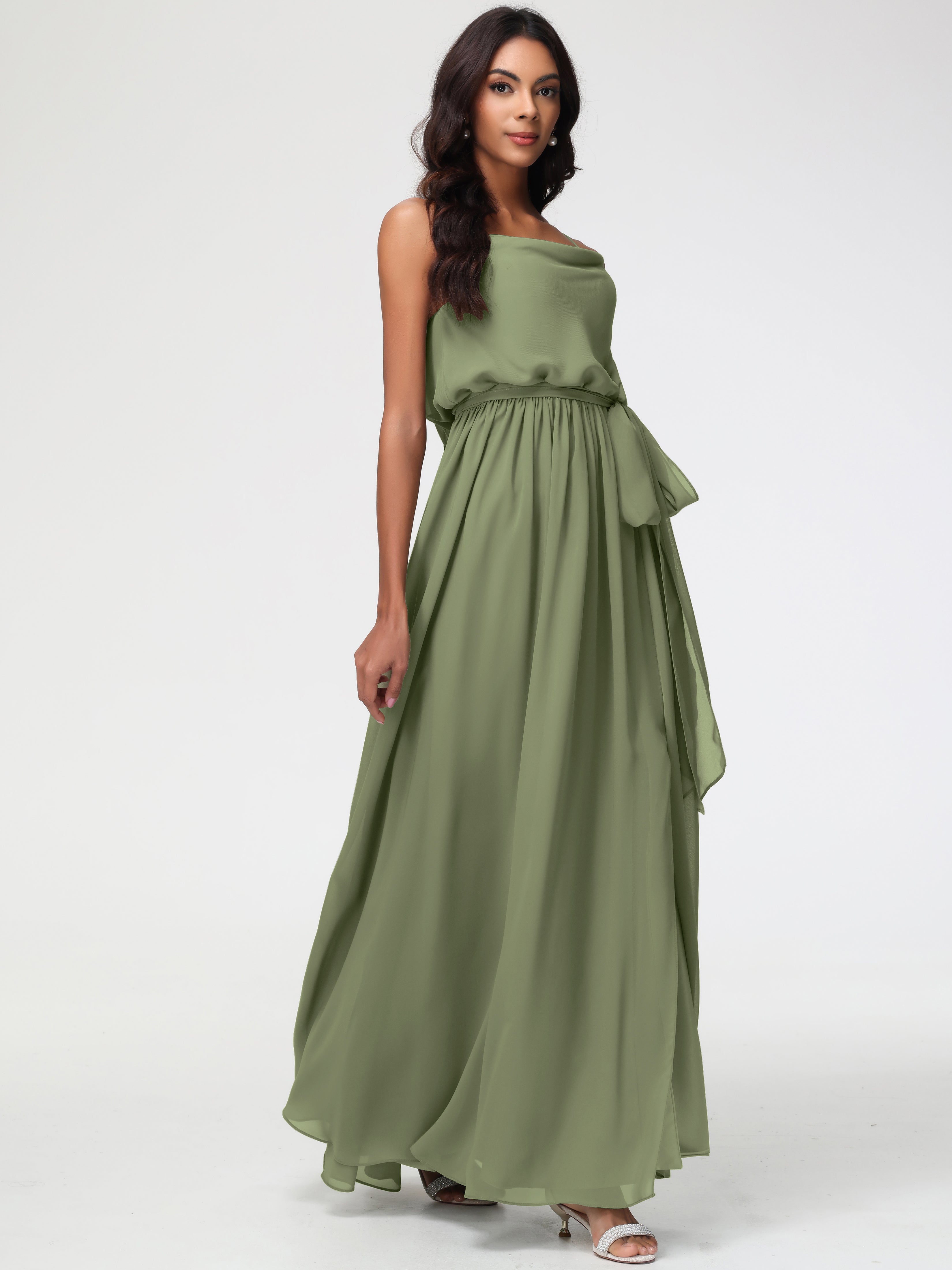 A-Line Cowl Spaghetti Straps Sleeveless Long Split Chiffon Bridesmaid Dresses (Copy)