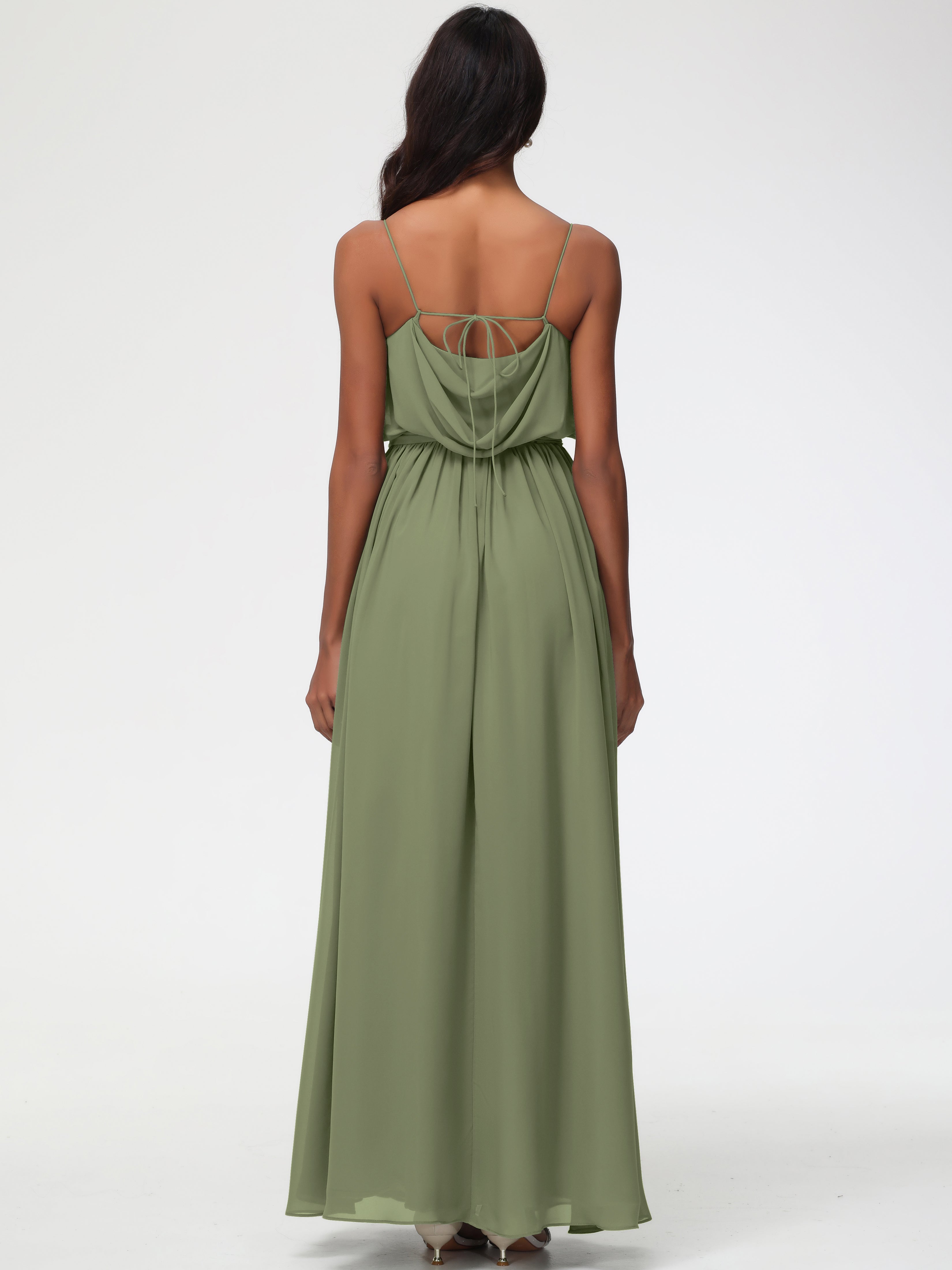 A-Line Cowl Spaghetti Straps Sleeveless Long Split Chiffon Bridesmaid Dresses (Copy)