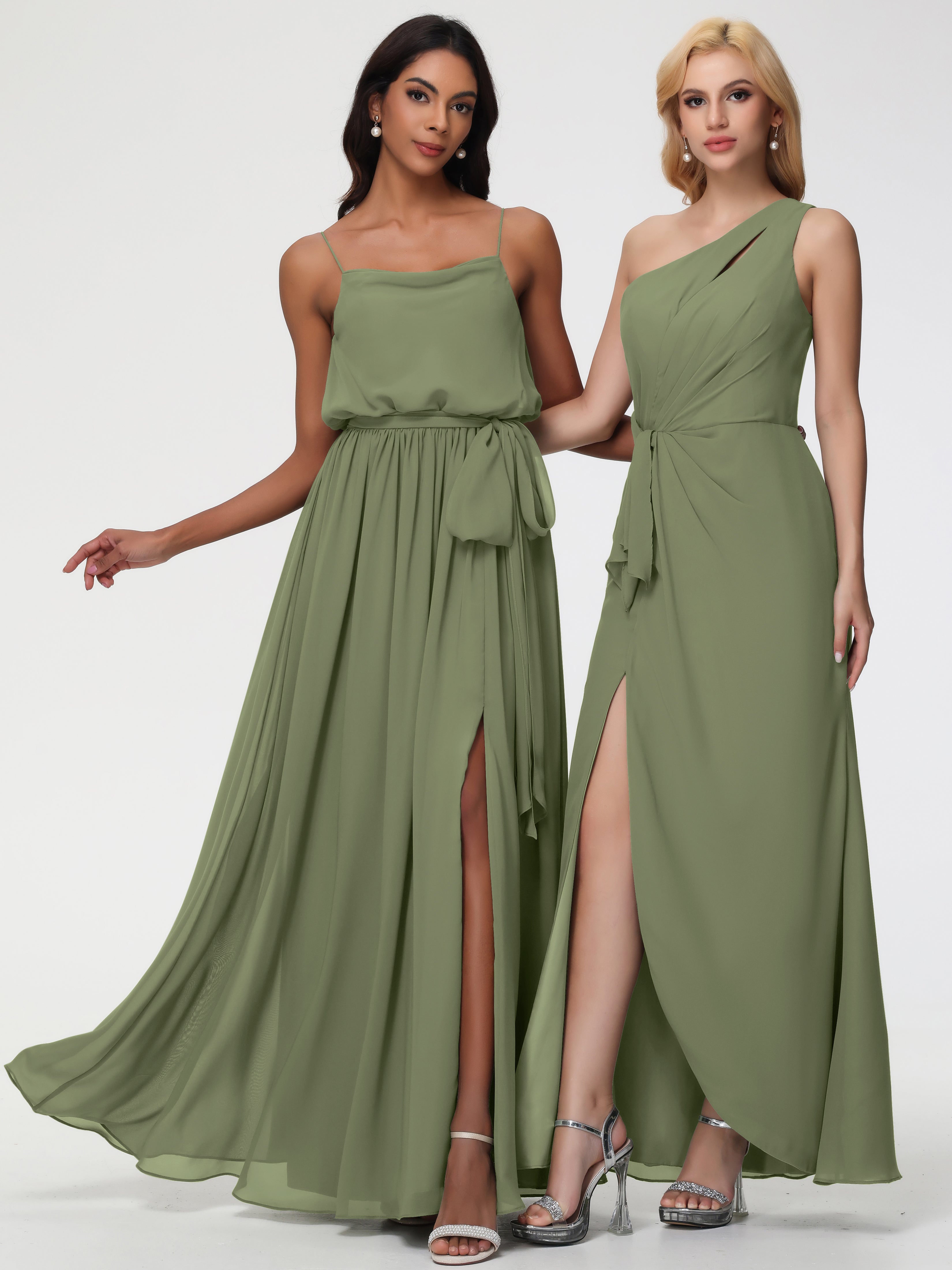 A-Line Cowl Spaghetti Straps Sleeveless Long Split Chiffon Bridesmaid Dresses (Copy)