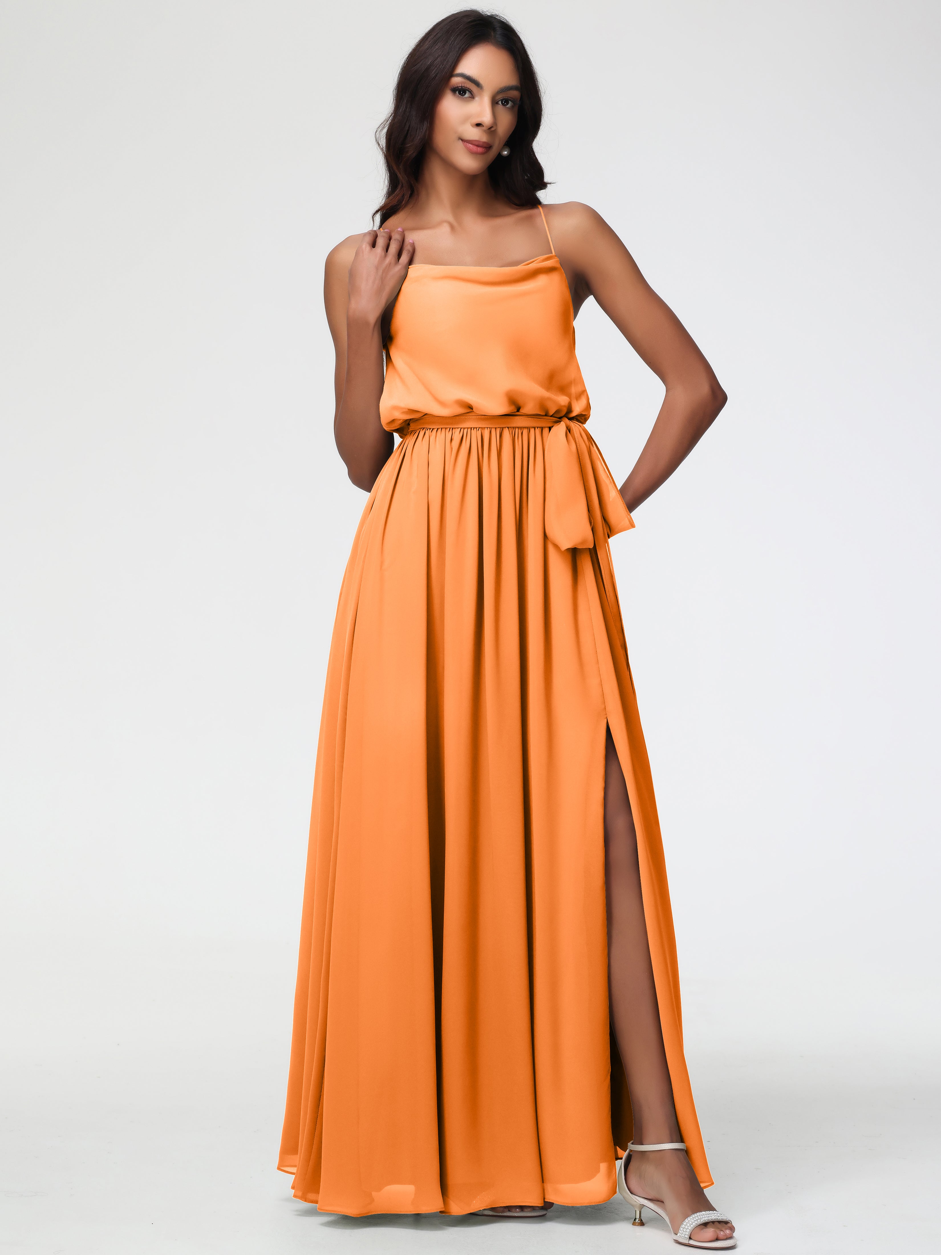 A-Line Cowl Spaghetti Straps Sleeveless Long Split Chiffon Bridesmaid Dresses (Copy)